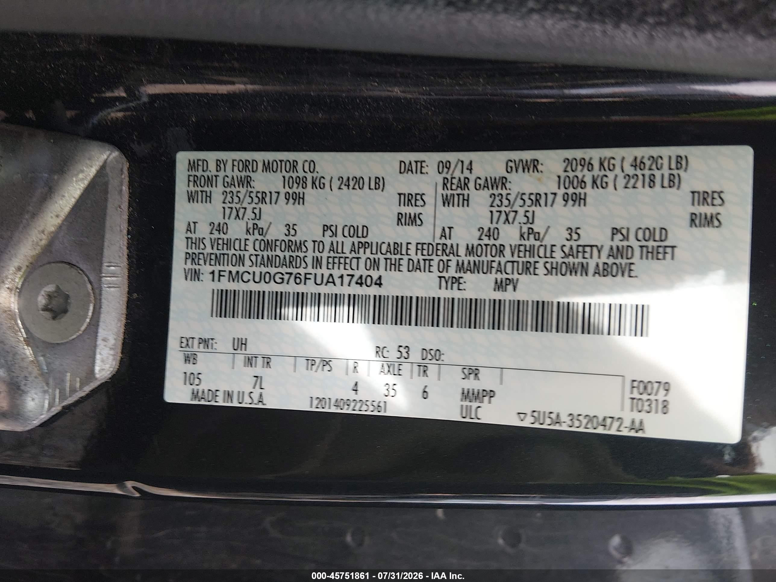 2015 Ford Escape Se Black vin: 1FMCU0G76FUA17404