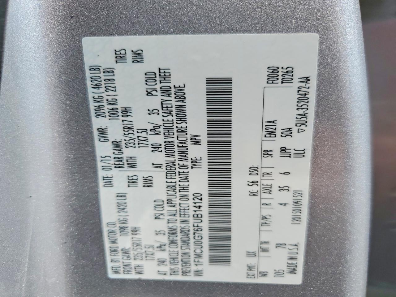 2015 Ford Escape Se Серебряный vin: 1FMCU0G76FUB14120