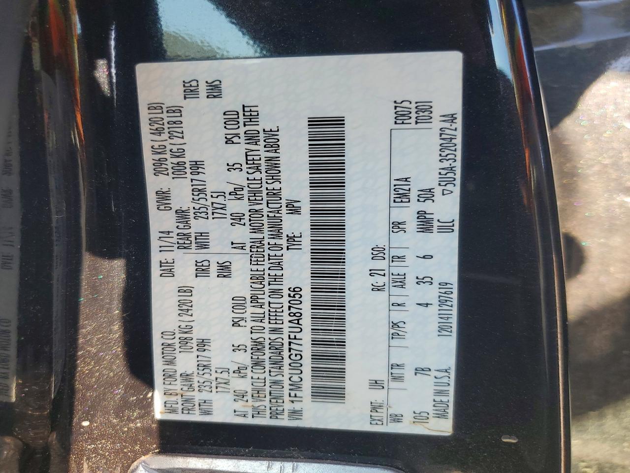2015 Ford Escape Se Black vin: 1FMCU0G77FUA87056
