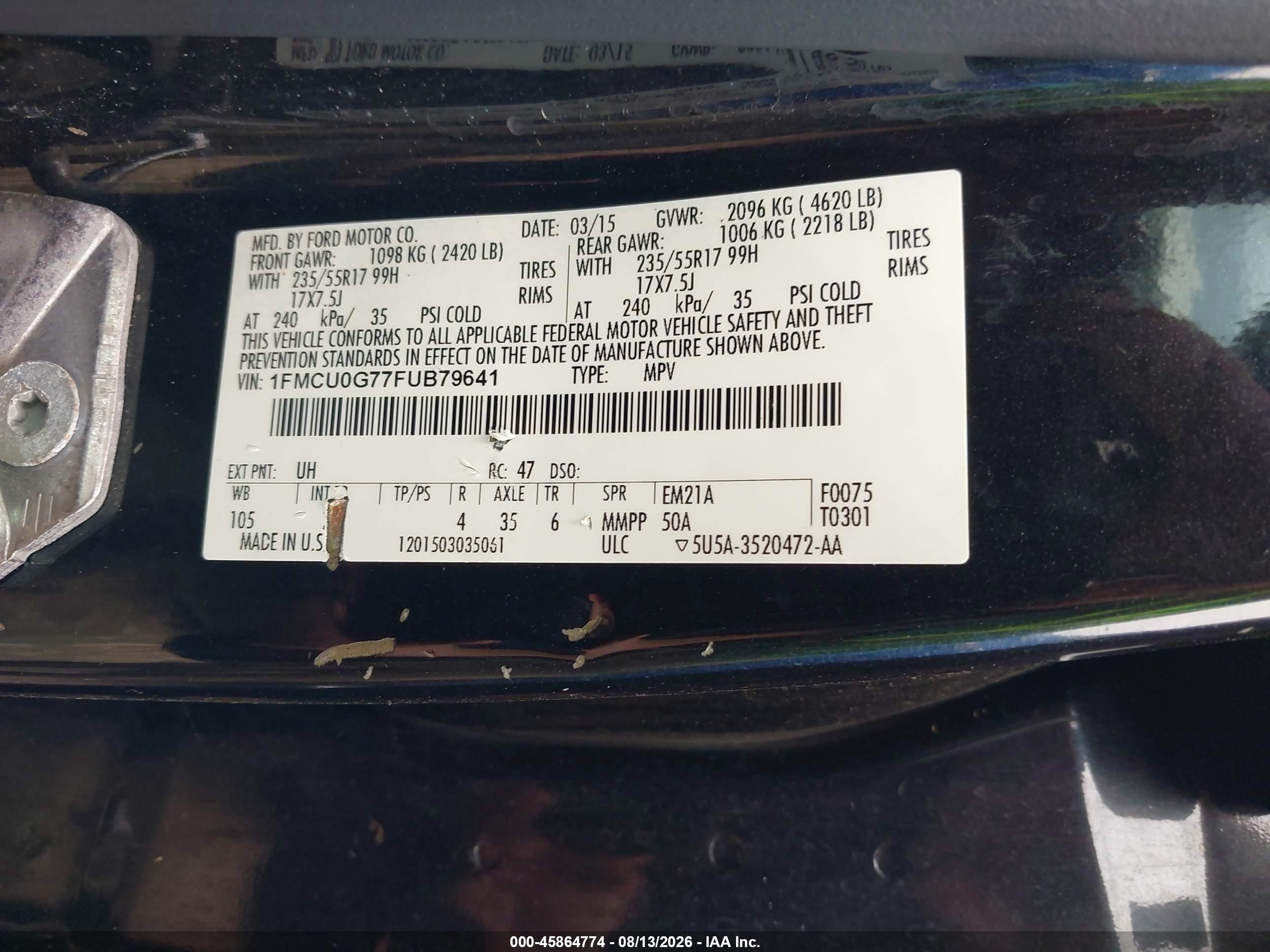 2015 Ford Escape Se Black vin: 1FMCU0G77FUB79641