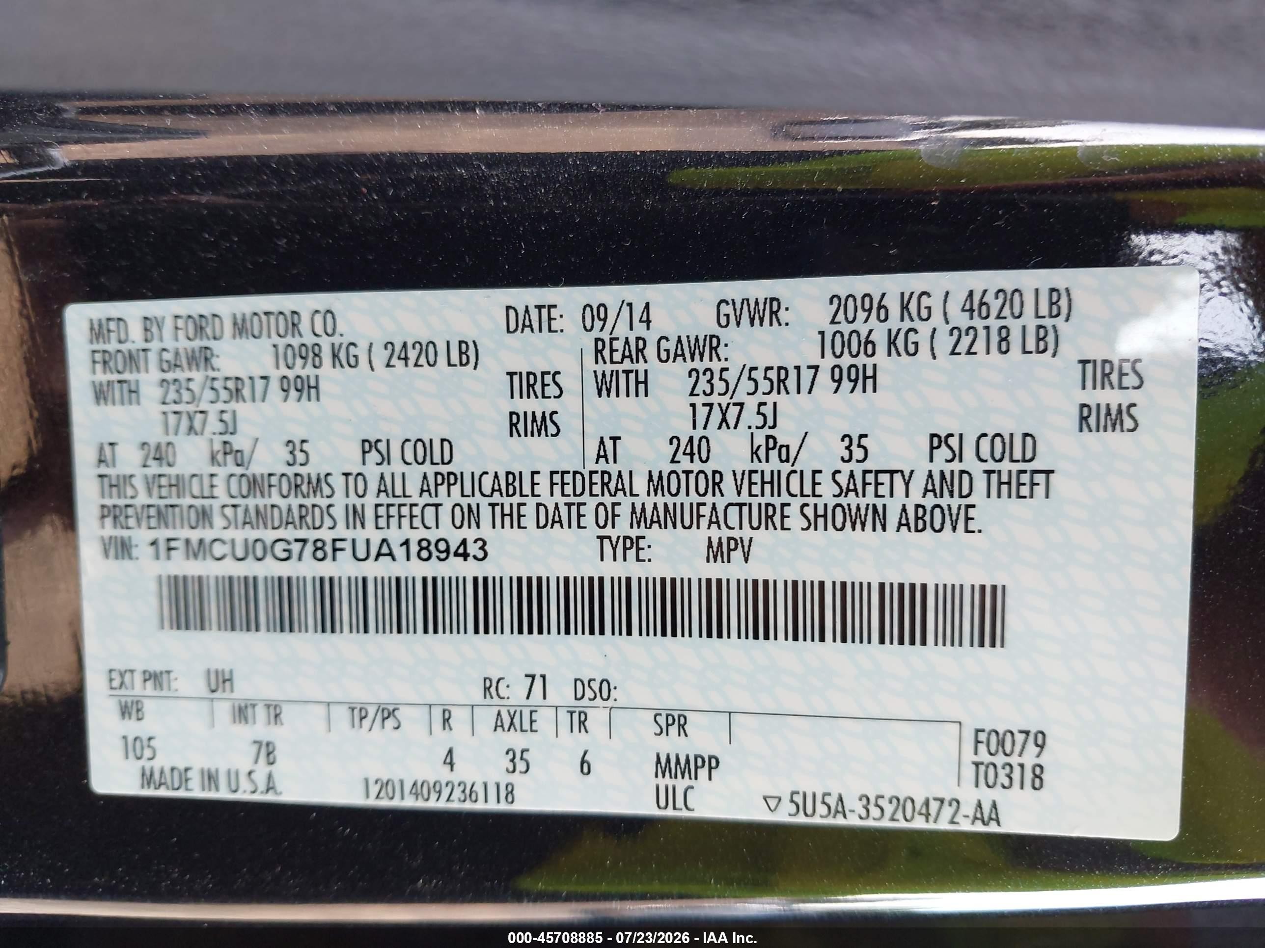 2015 Ford Escape Se Black vin: 1FMCU0G78FUA18943