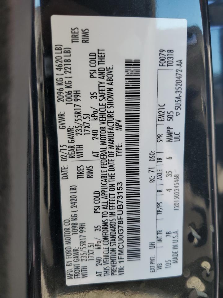2015 Ford Escape Se Black vin: 1FMCU0G78FUB73153
