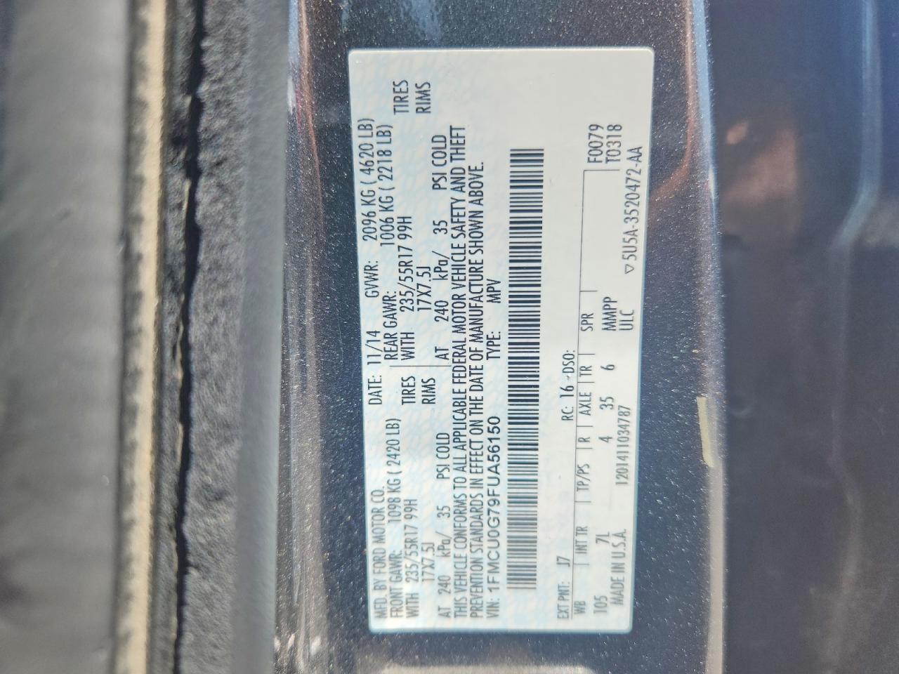 2015 Ford Escape Se Gray vin: 1FMCU0G79FUA56150