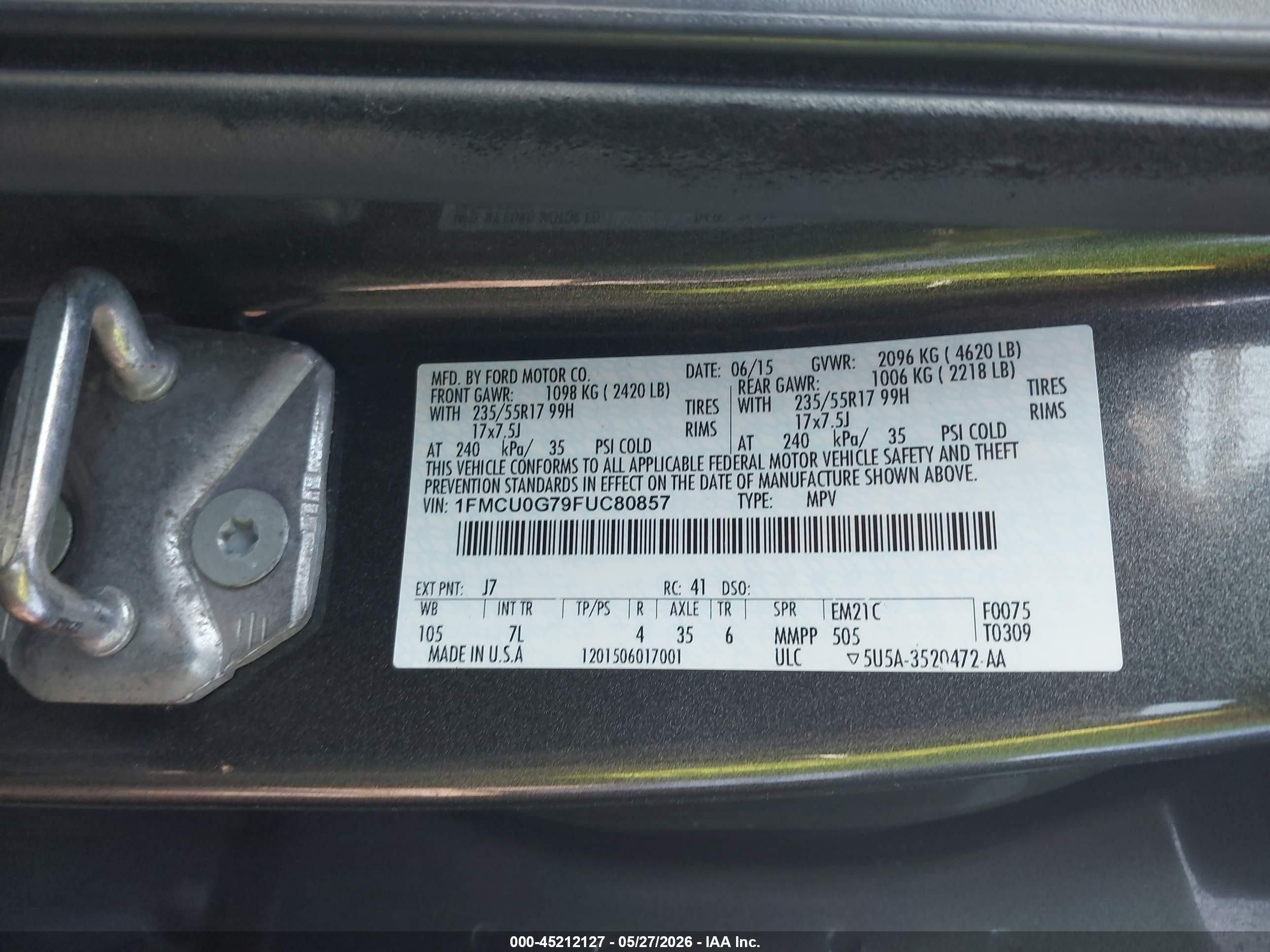 2015 Ford Escape Se Серый vin: 1FMCU0G79FUC80857