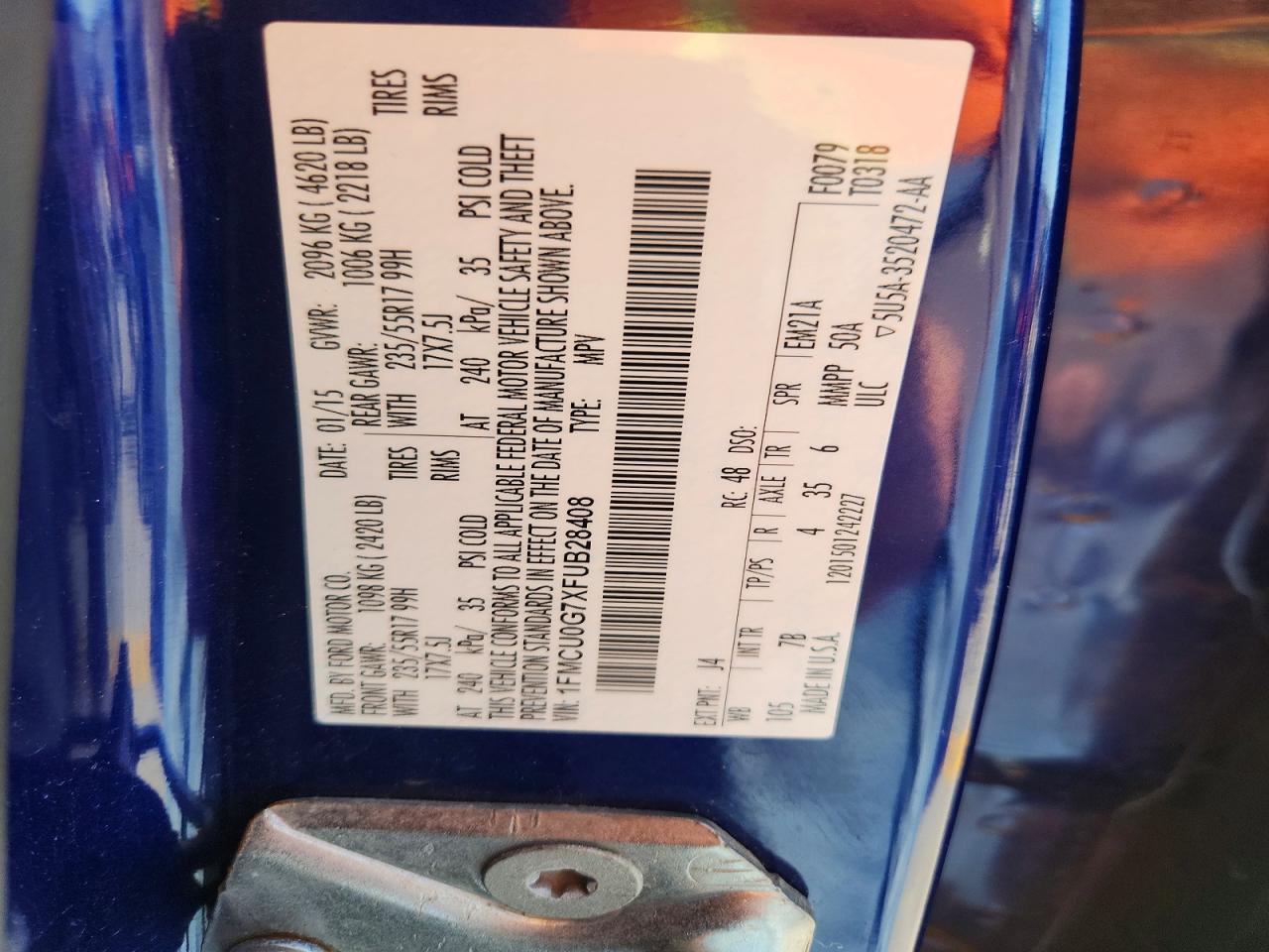 2015 Ford Escape Se Blue vin: 1FMCU0G7XFUB28408