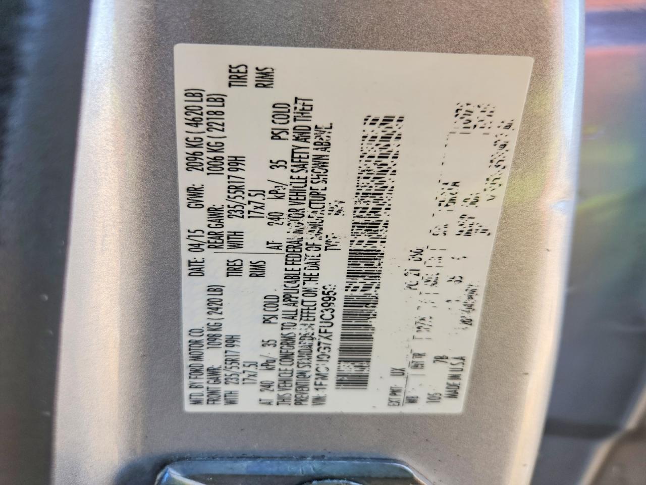 2015 Ford Escape Se Silver vin: 1FMCU0G7XFUC39959