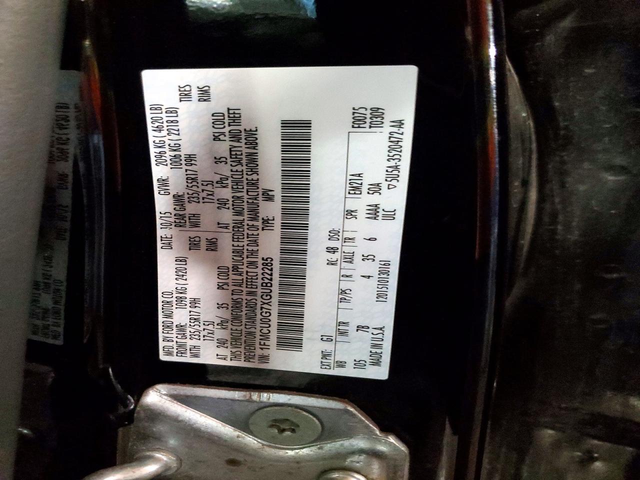 2016 Ford Escape Se Black vin: 1FMCU0G7XGUB22285