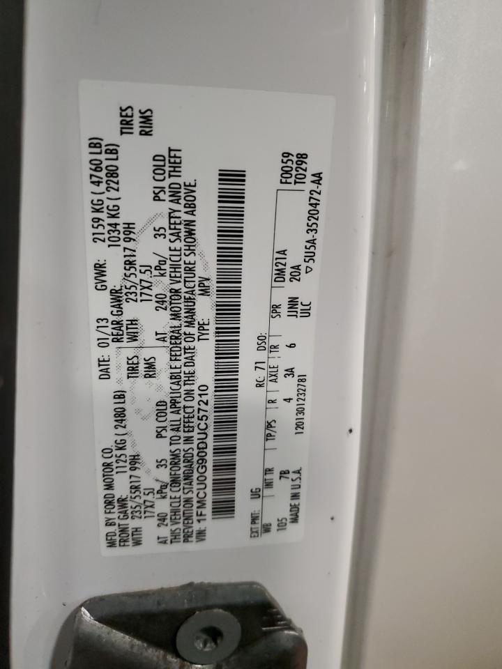 2013 Ford Escape Se White vin: 1FMCU0G90DUC57210