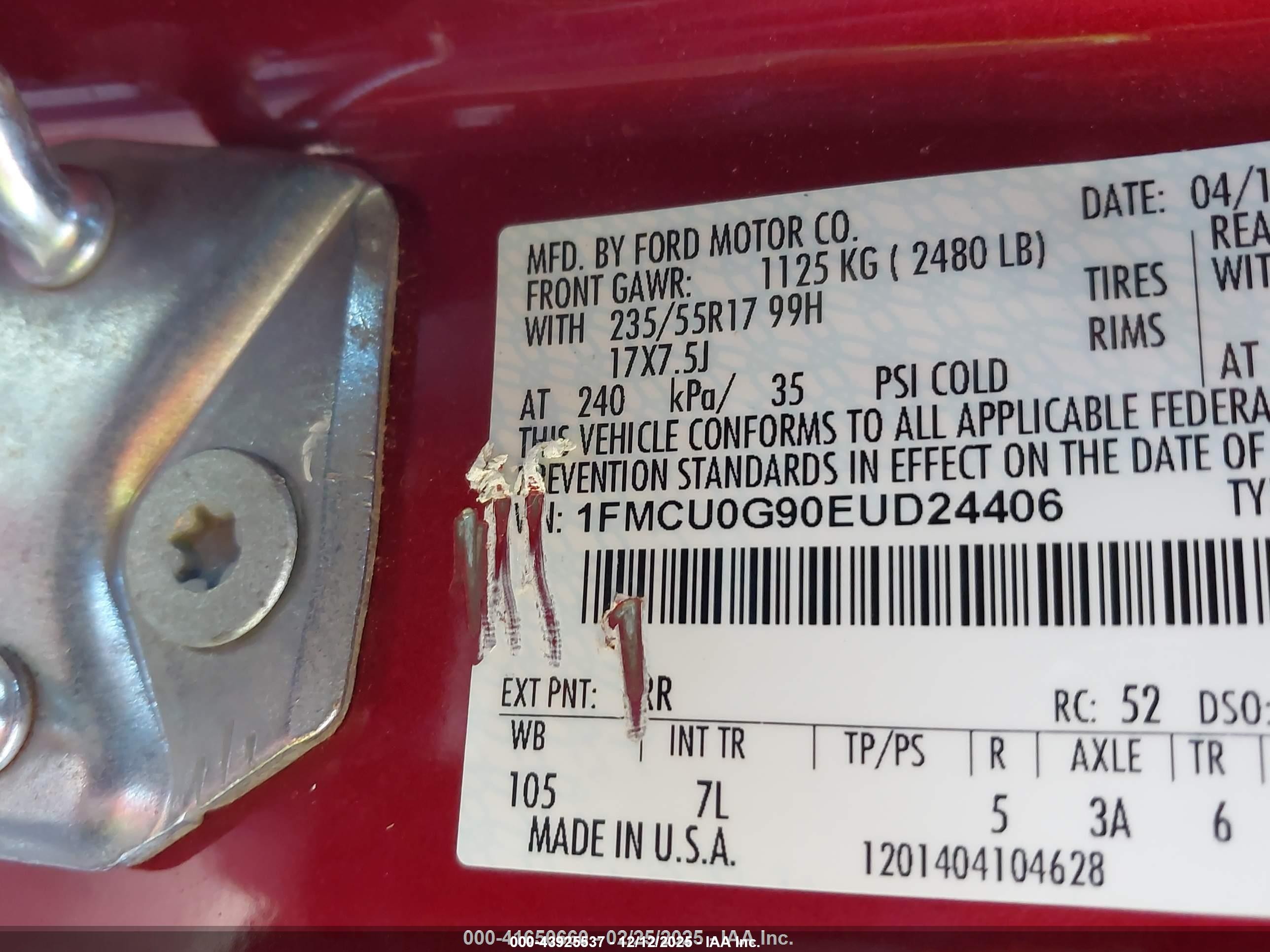 2014 Ford Escape Se Red vin: 1FMCU0G90EUD24406