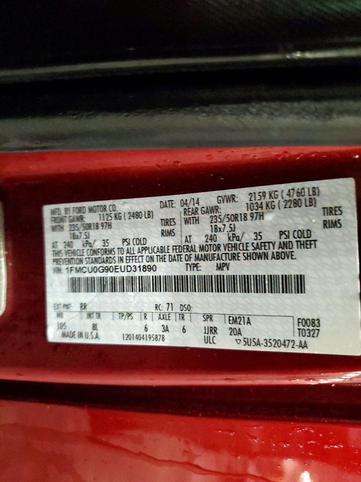 2014 Ford Escape Se Red vin: 1FMCU0G90EUD31890