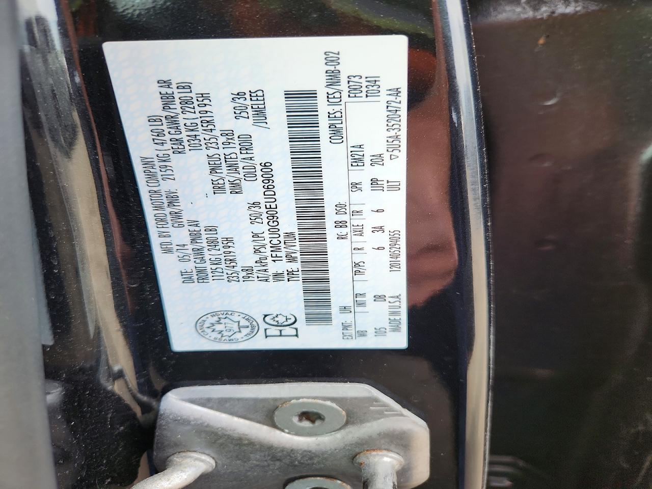 2014 Ford Escape Se Black vin: 1FMCU0G90EUD69006