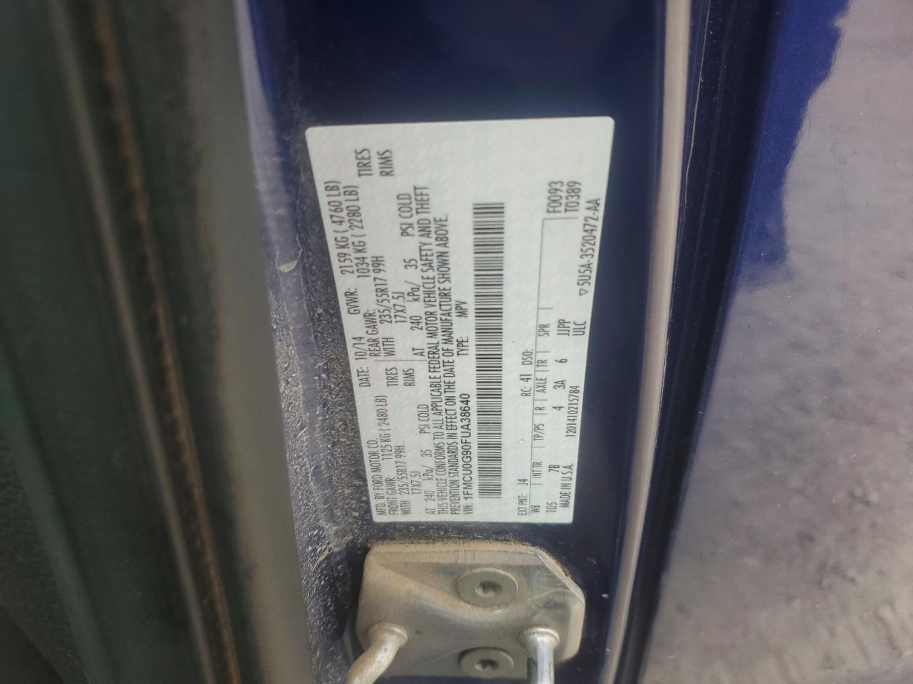 2015 Ford Escape Se Blue vin: 1FMCU0G90FUA38640