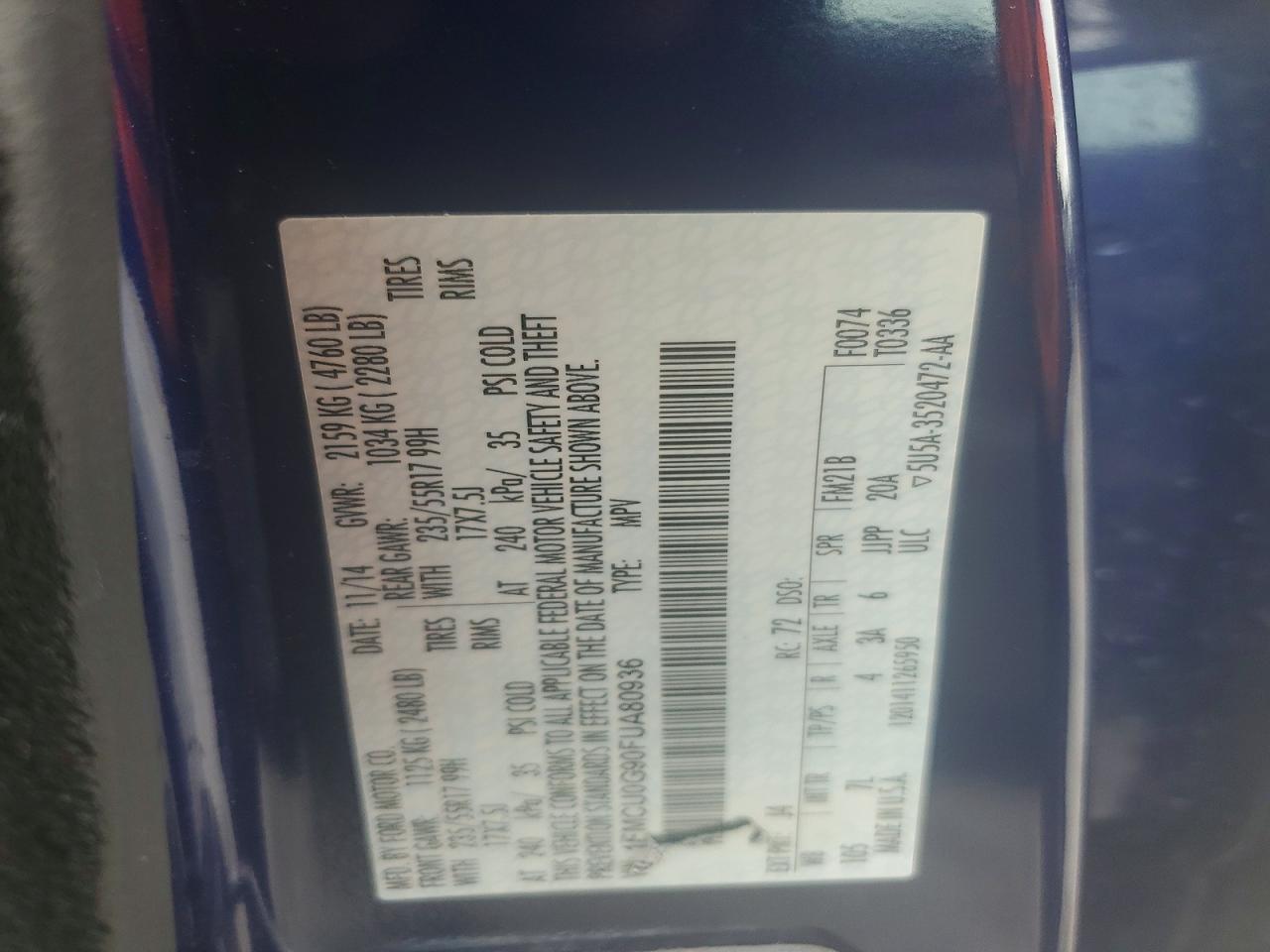 2015 Ford Escape Se Blue vin: 1FMCU0G90FUA80936