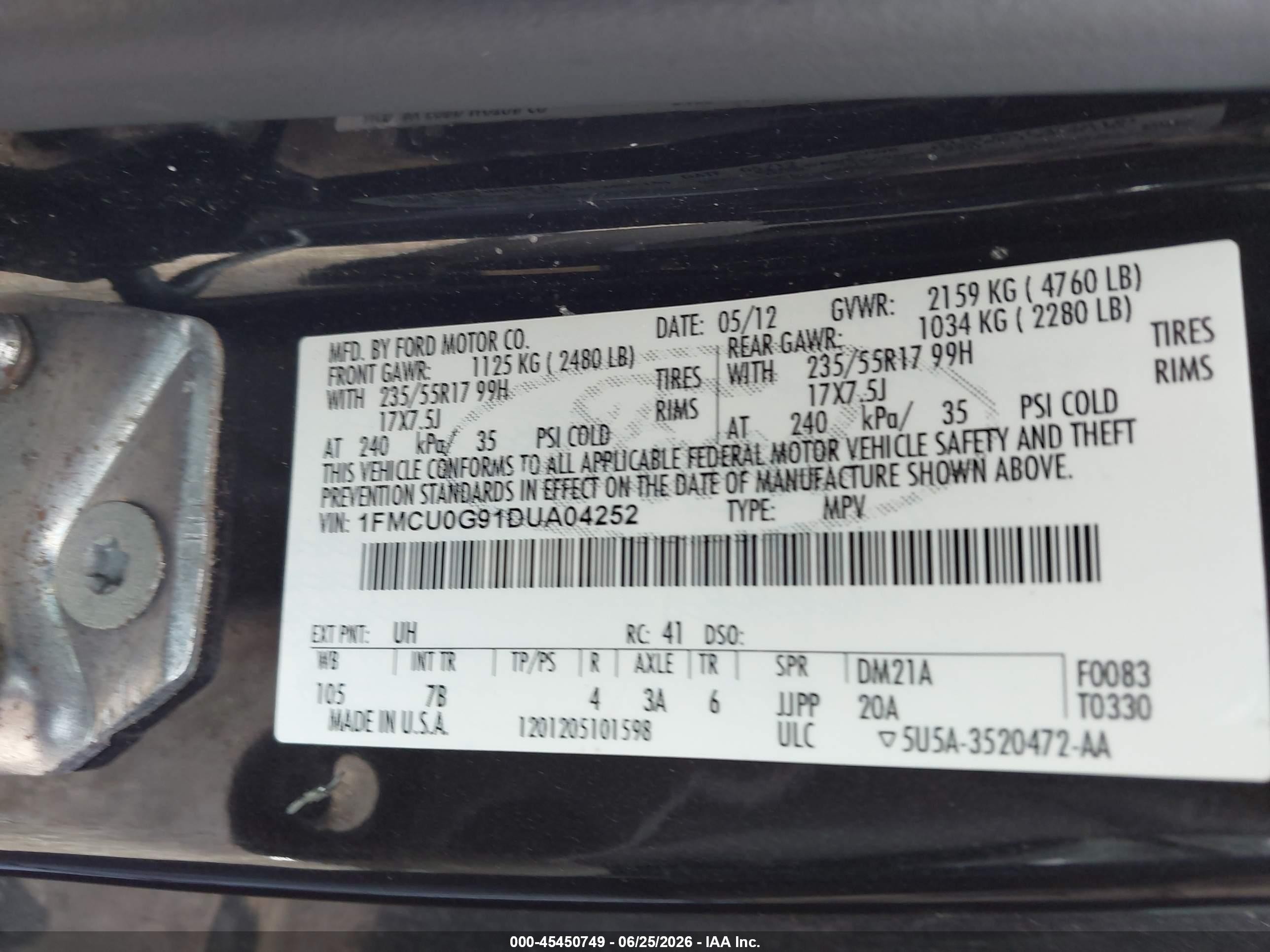 2013 Ford Escape Se Black vin: 1FMCU0G91DUA04252