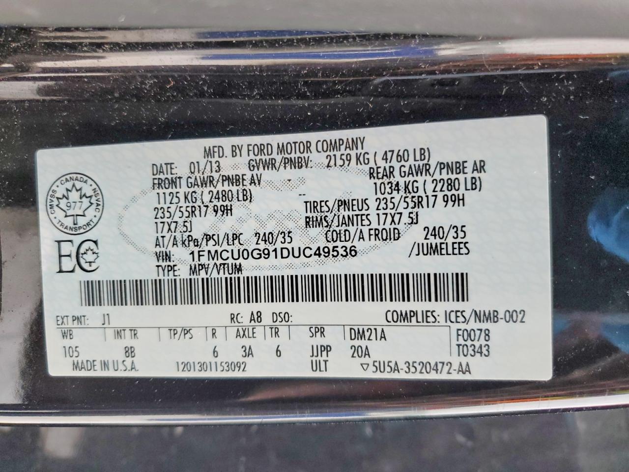 2013 Ford Escape Se Черный vin: 1FMCU0G91DUC49536