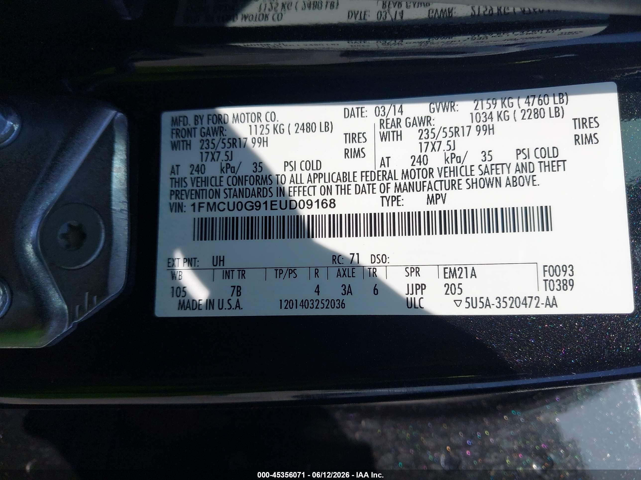 2014 Ford Escape Se Black vin: 1FMCU0G91EUD09168