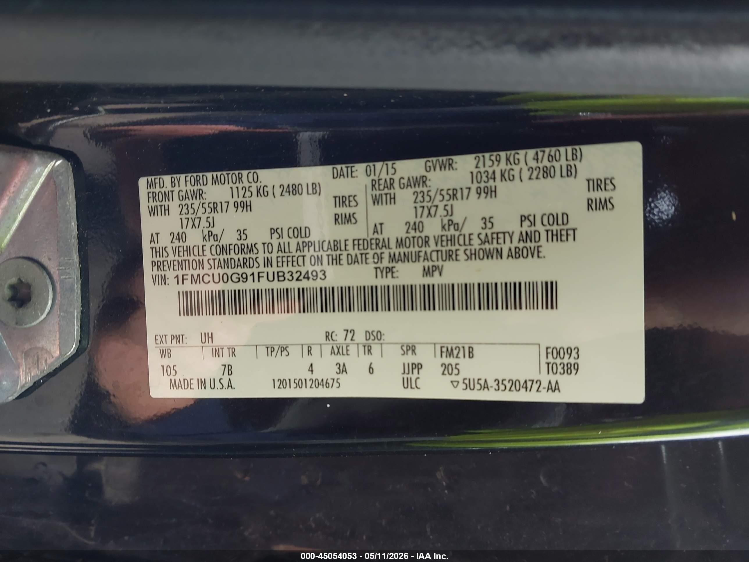 2015 Ford Escape Se Black vin: 1FMCU0G91FUB32493