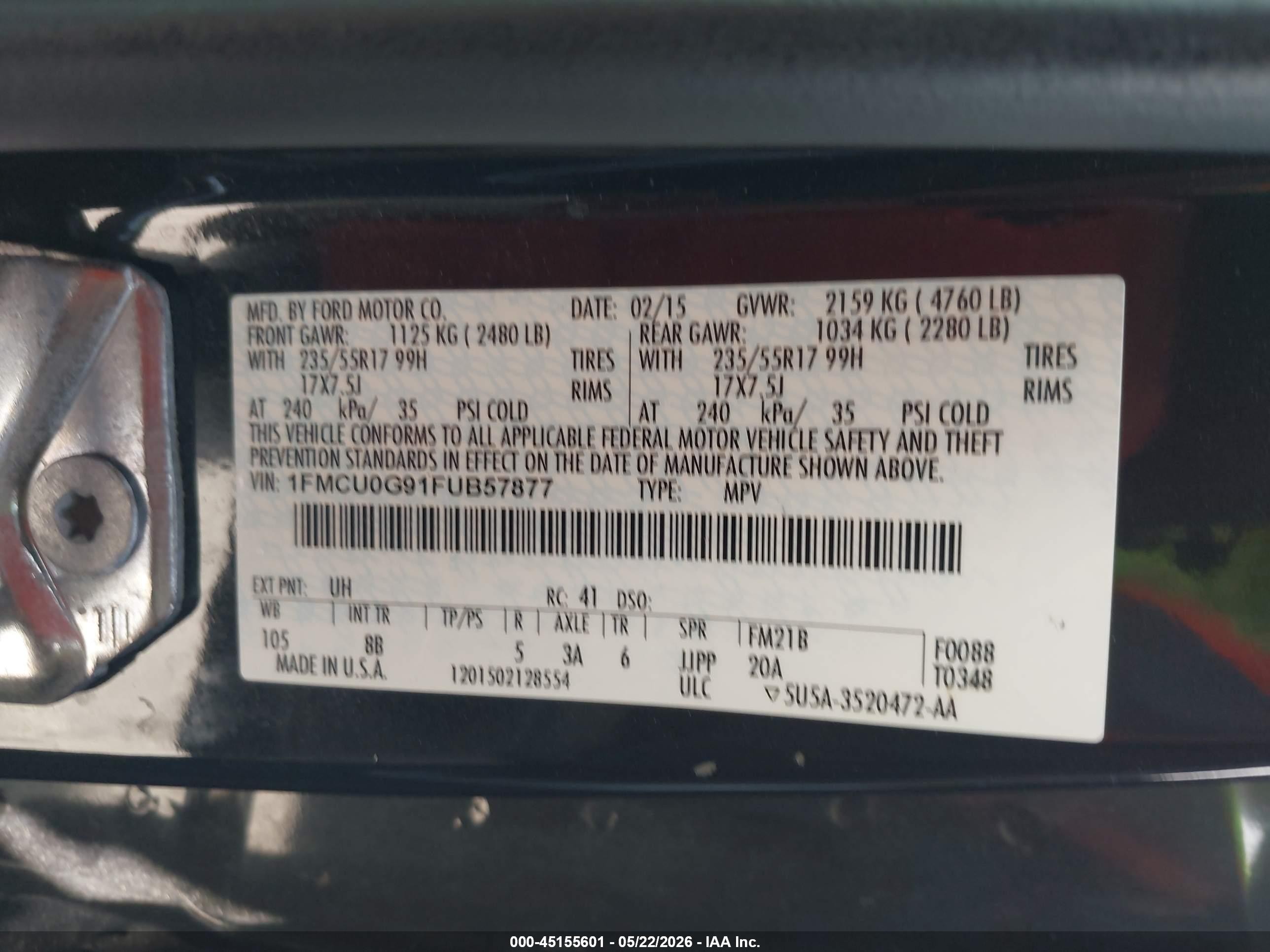 2015 Ford Escape Se Black vin: 1FMCU0G91FUB57877