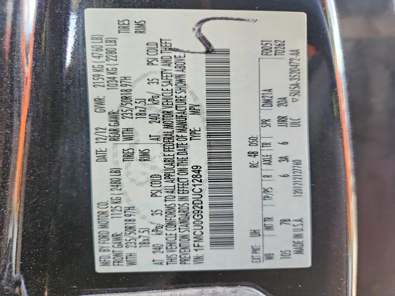 2013 Ford Escape Se Black vin: 1FMCU0G92DUC12849