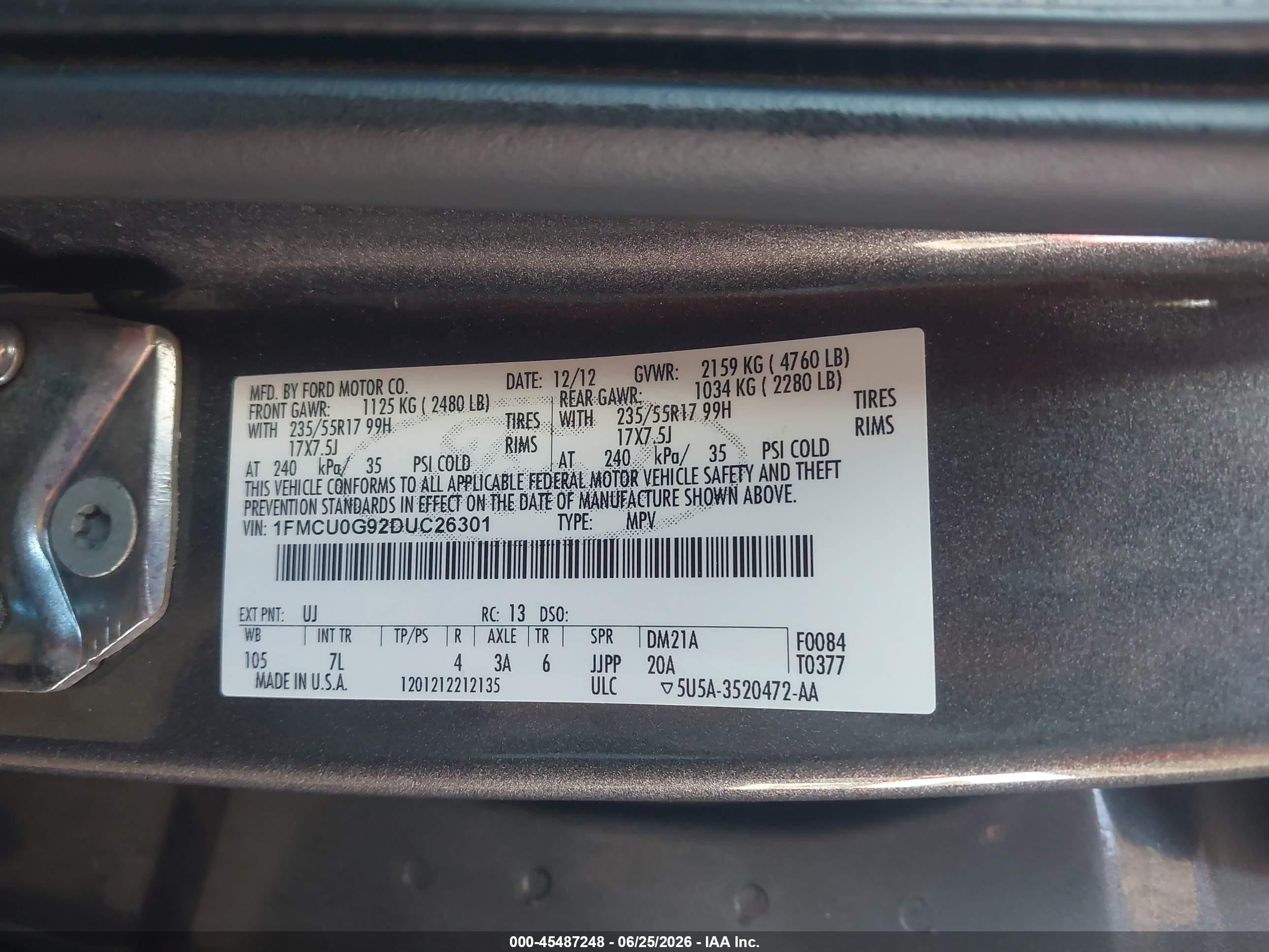 2013 Ford Escape Se Gray vin: 1FMCU0G92DUC26301