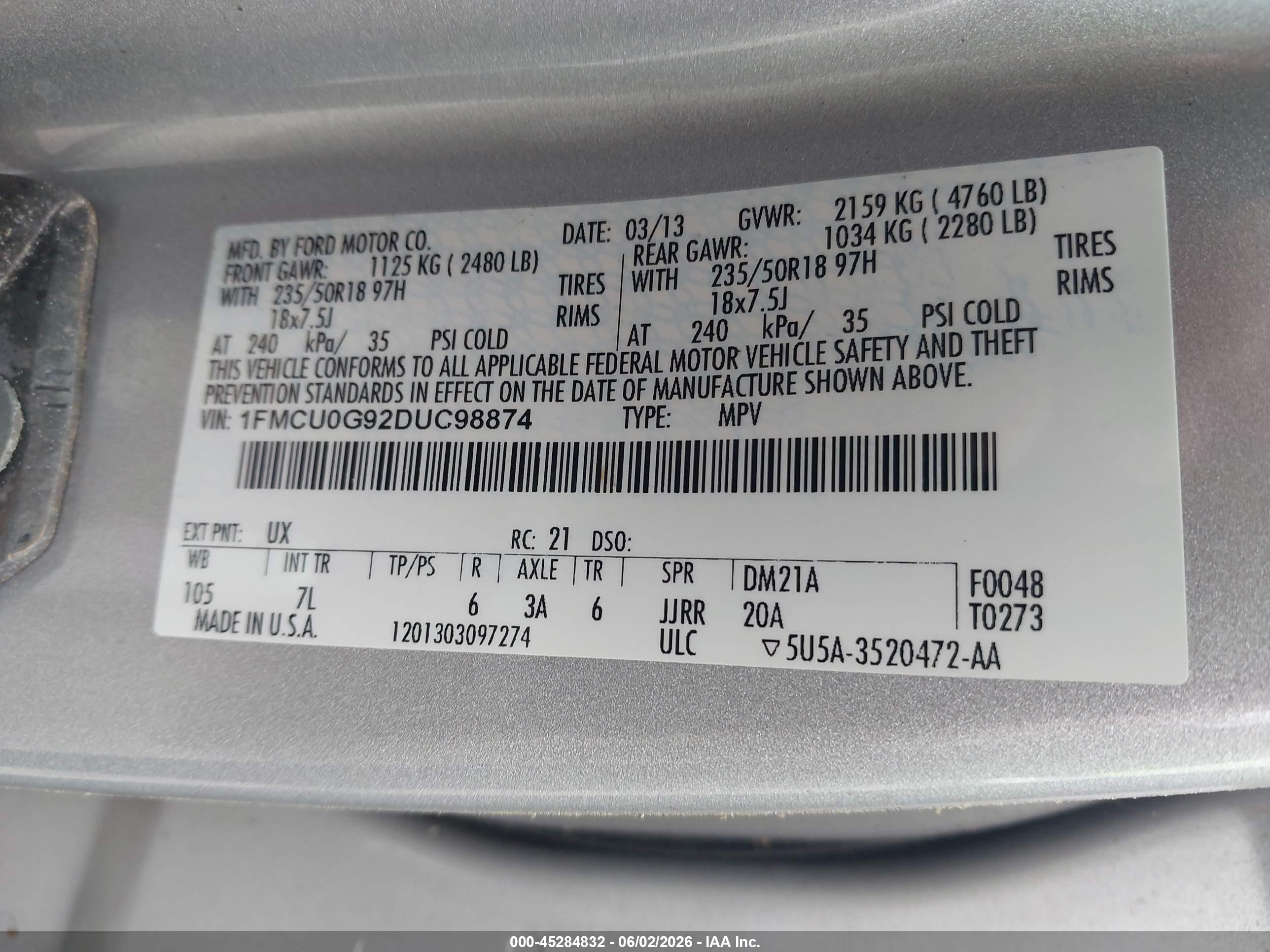 2013 Ford Escape Se Silver vin: 1FMCU0G92DUC98874