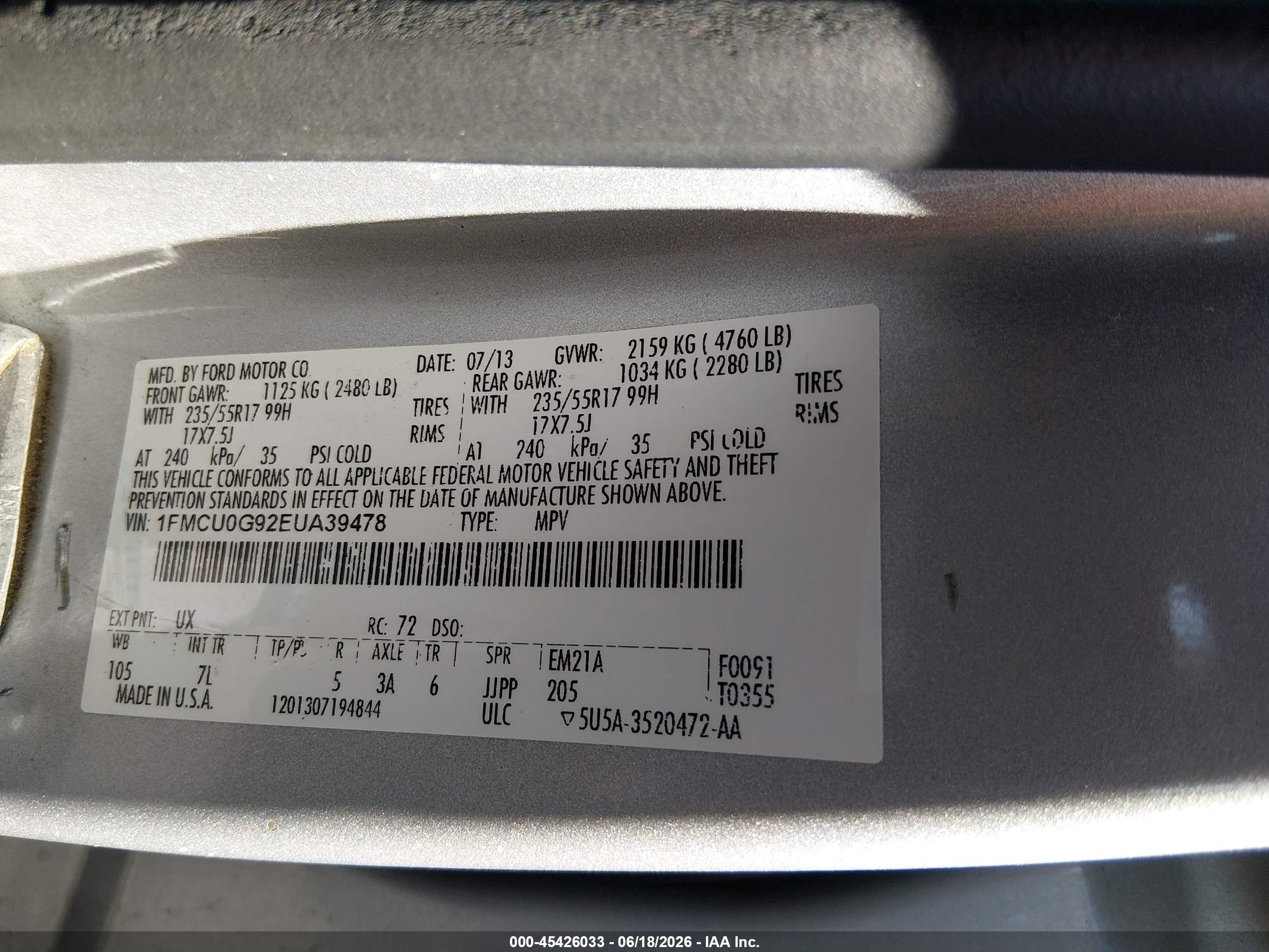 2014 Ford Escape Se Silver vin: 1FMCU0G92EUA39478