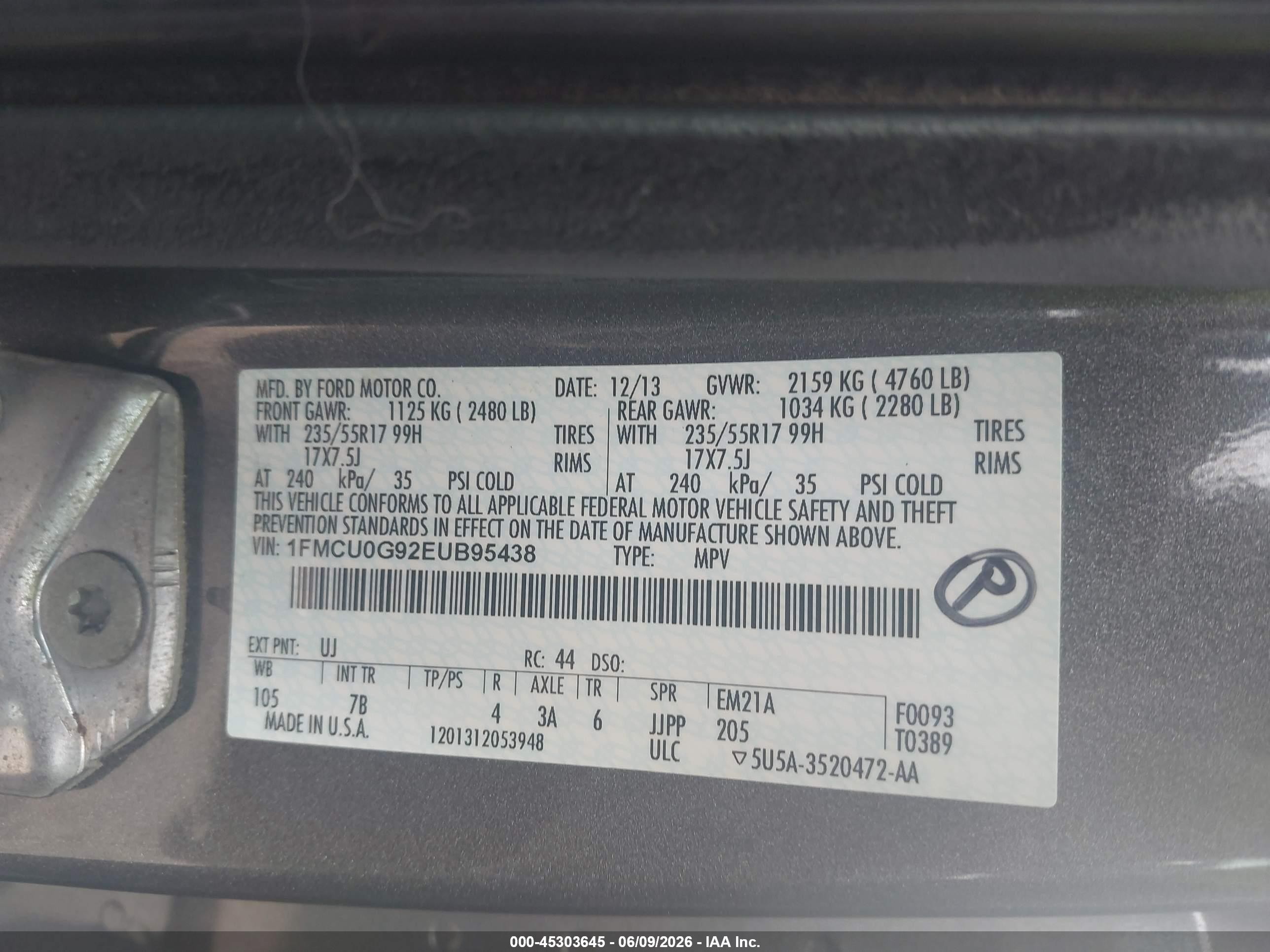 2014 Ford Escape Se Gray vin: 1FMCU0G92EUB95438