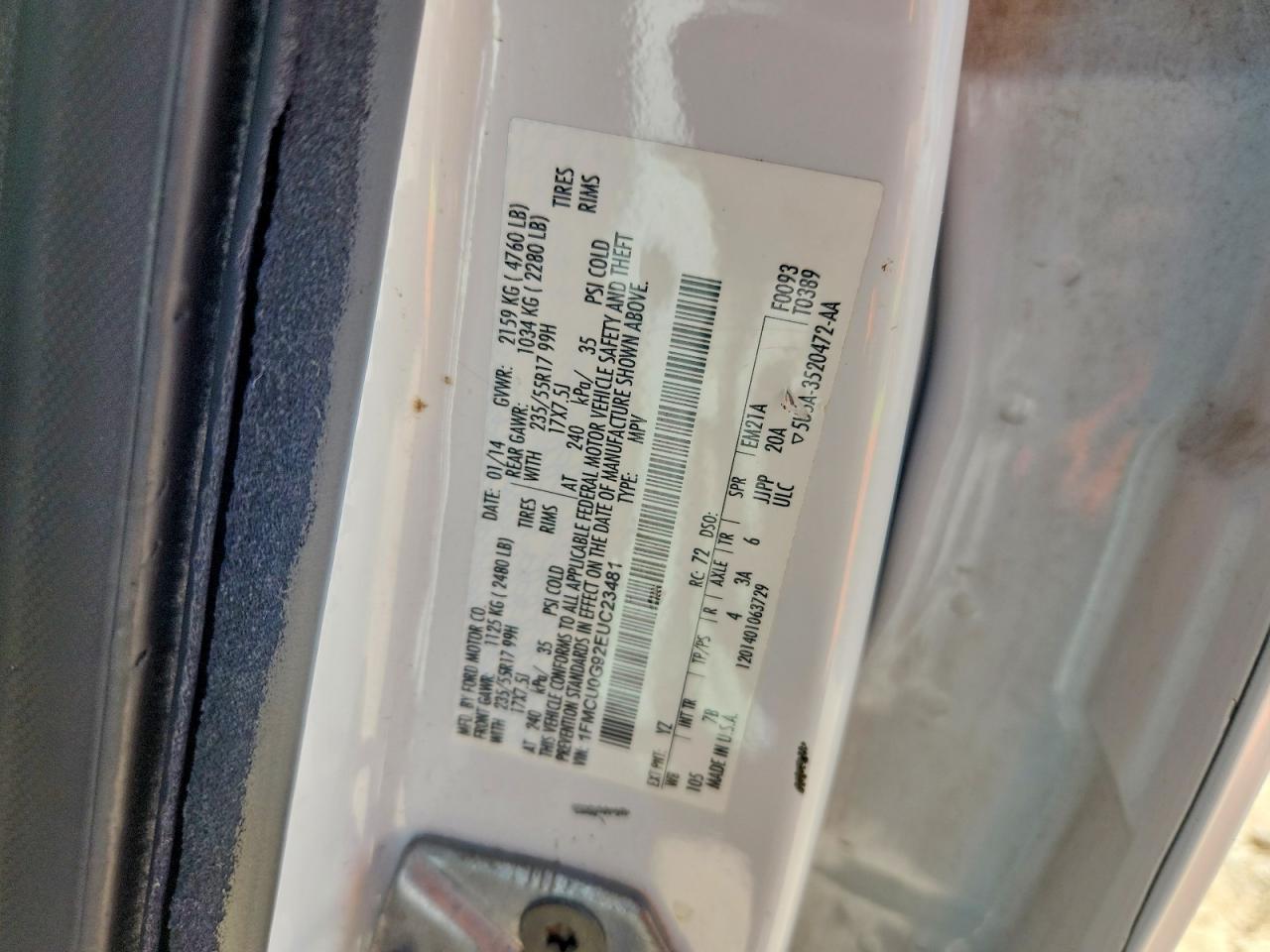 2014 Ford Escape Se White vin: 1FMCU0G92EUC23481
