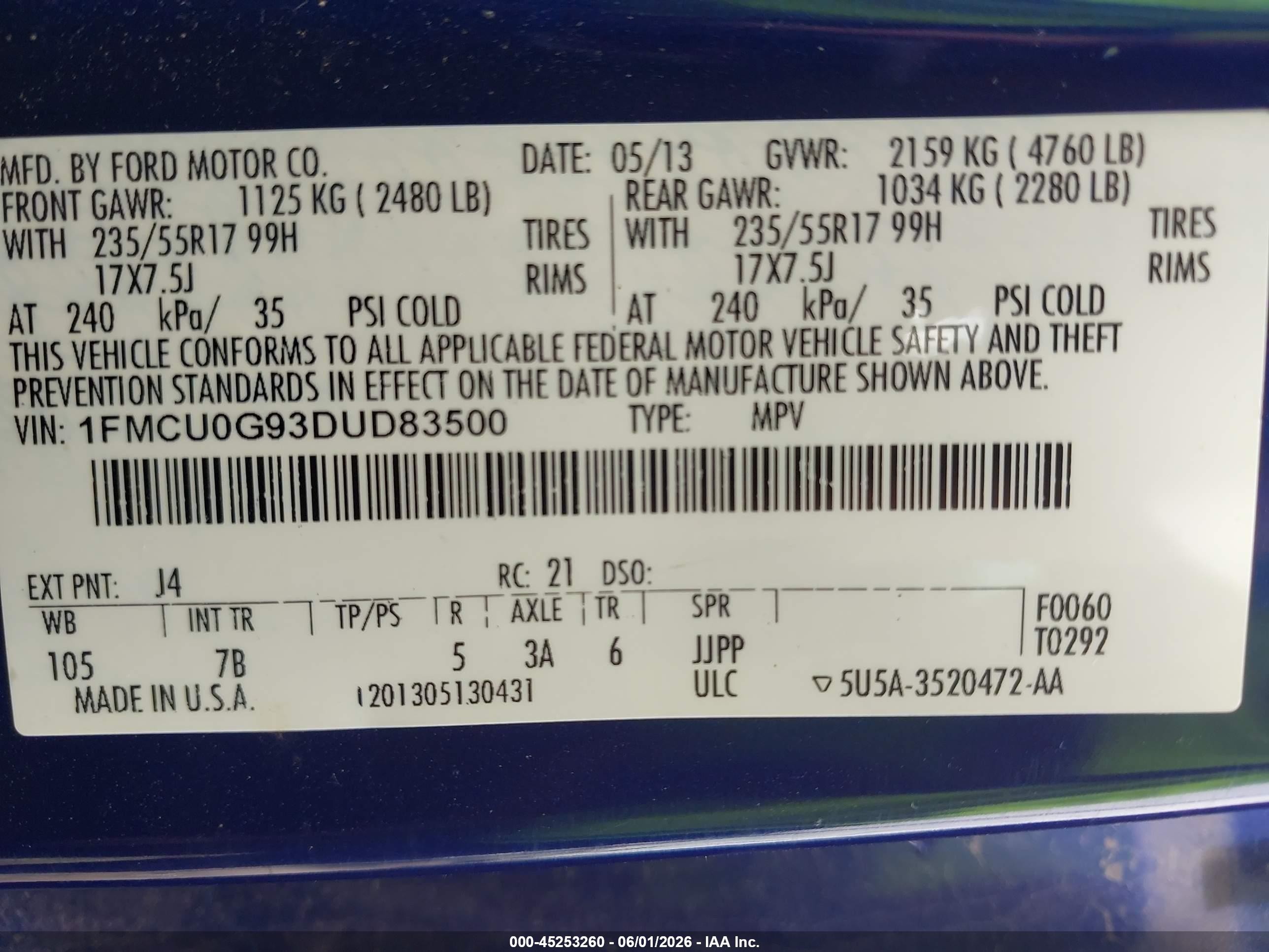 2013 Ford Escape Se Синий vin: 1FMCU0G93DUD83500