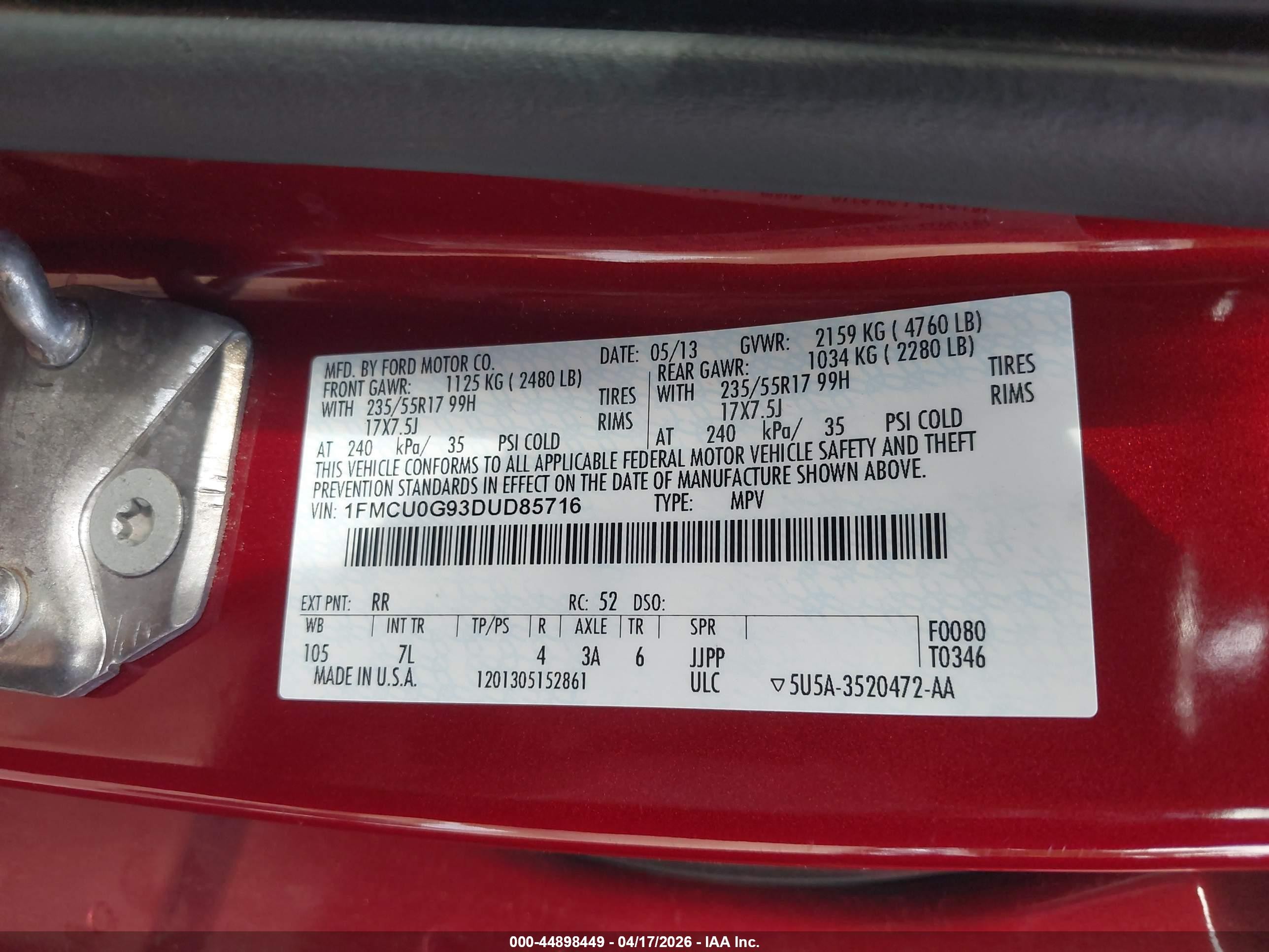 2013 Ford Escape Se Red vin: 1FMCU0G93DUD85716