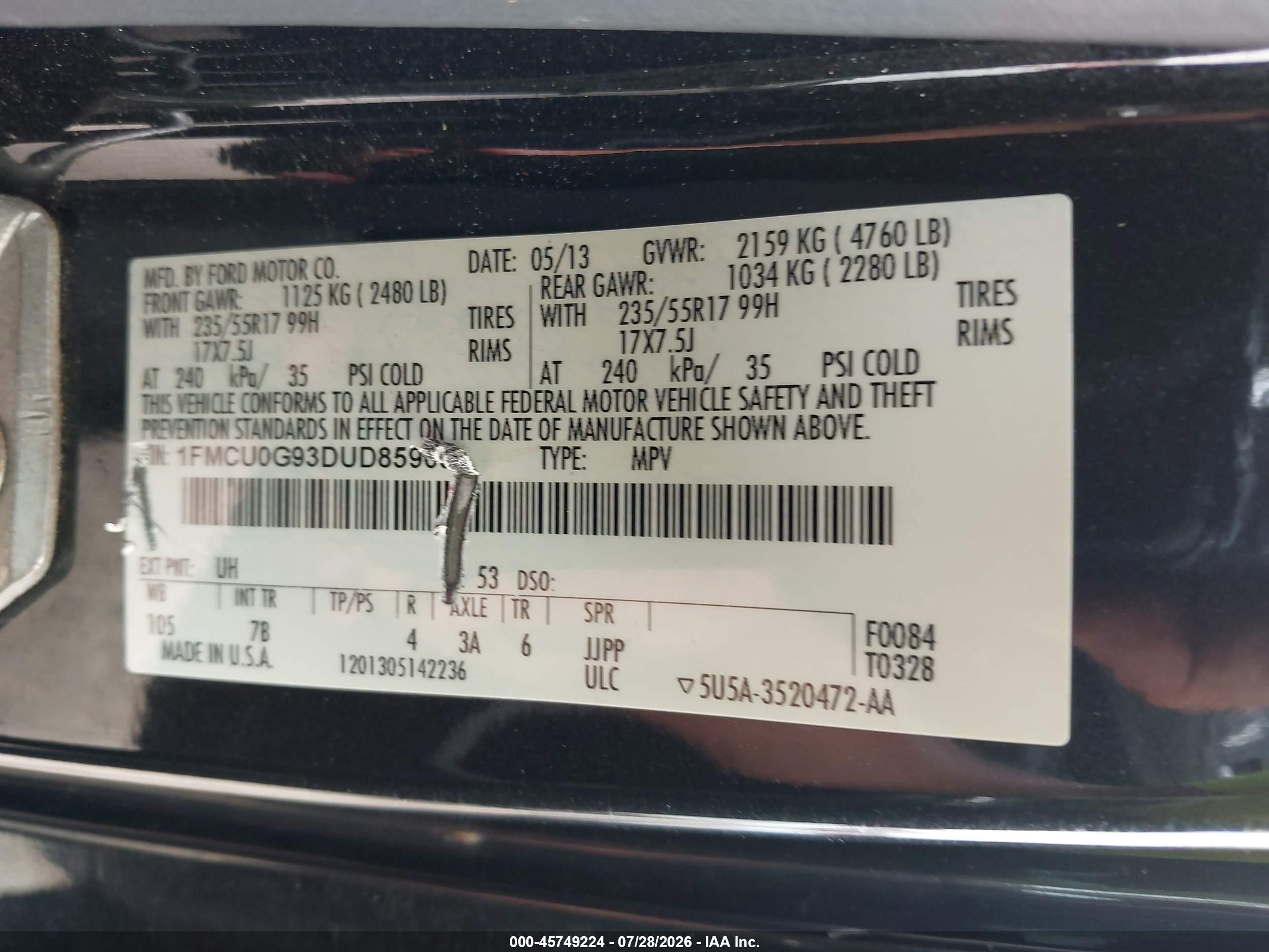2013 Ford Escape Se Black vin: 1FMCU0G93DUD85909