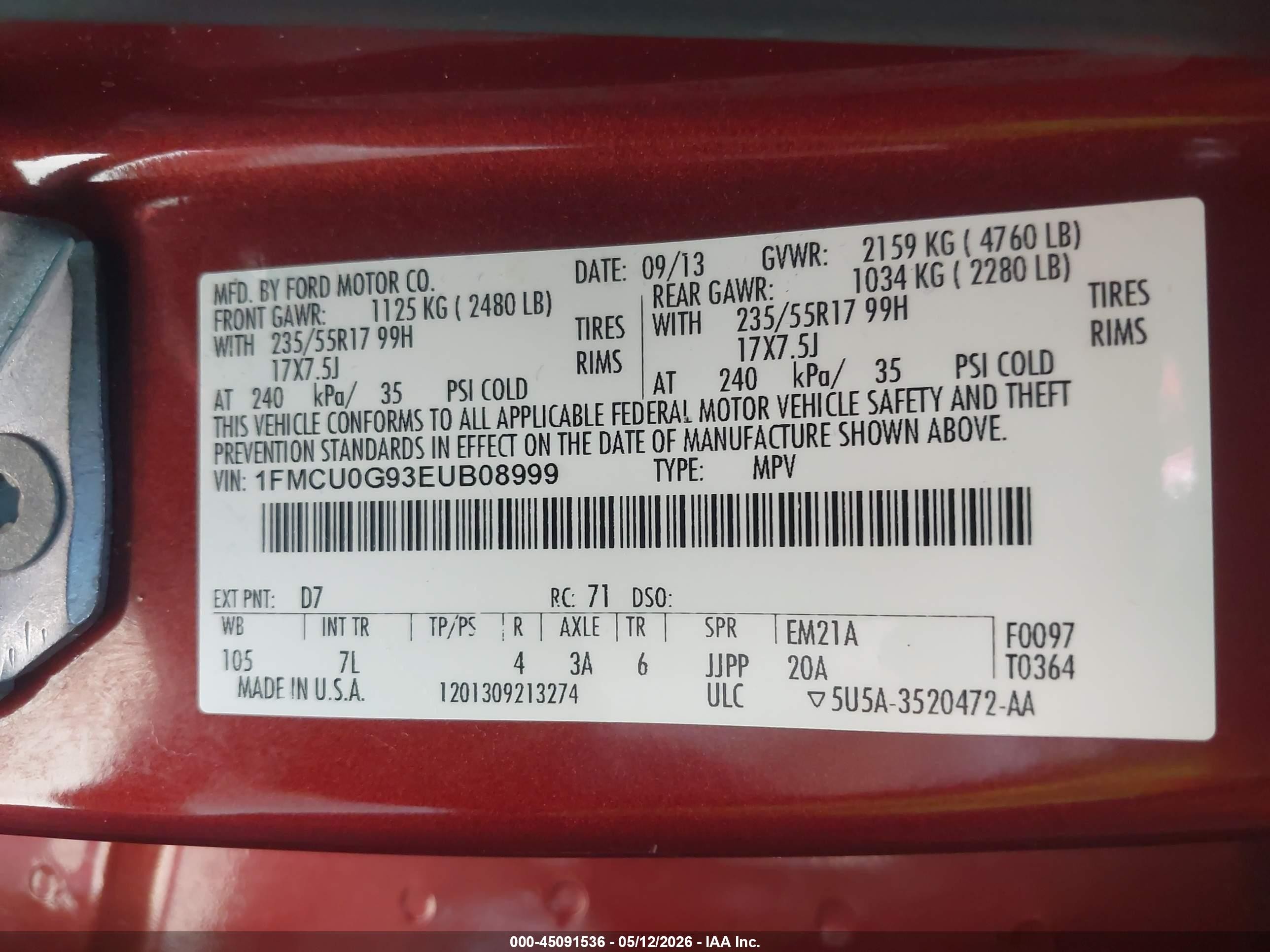 2014 Ford Escape Se Orange vin: 1FMCU0G93EUB08999