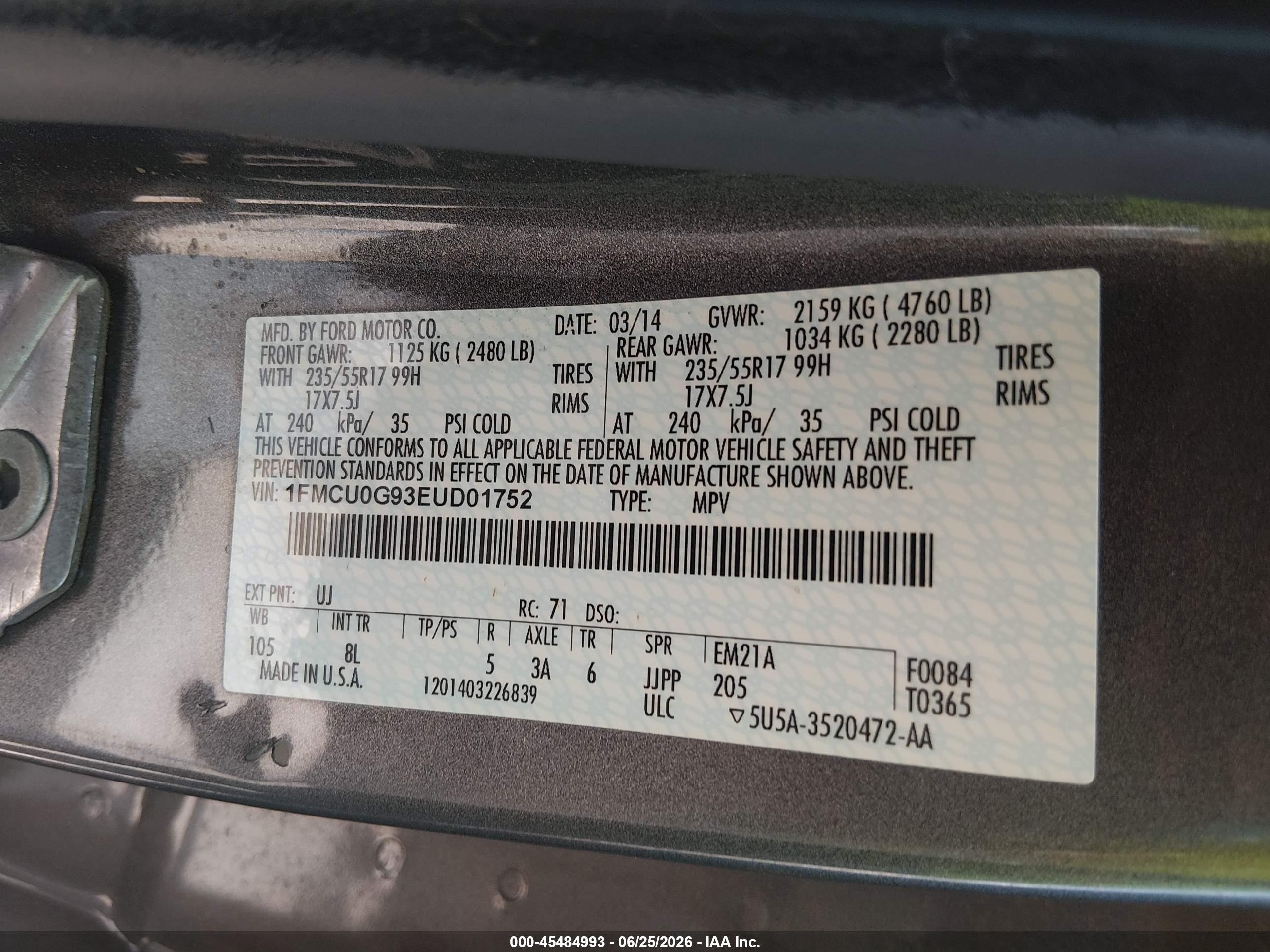 2014 Ford Escape Se Gray vin: 1FMCU0G93EUD01752