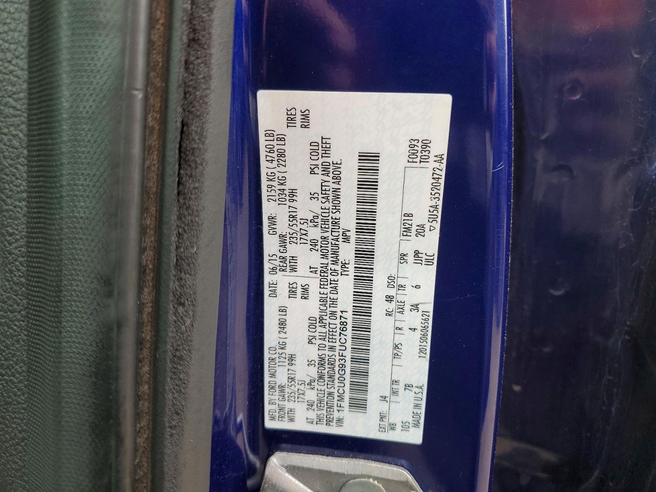 2015 Ford Escape Se Blue vin: 1FMCU0G93FUC76871