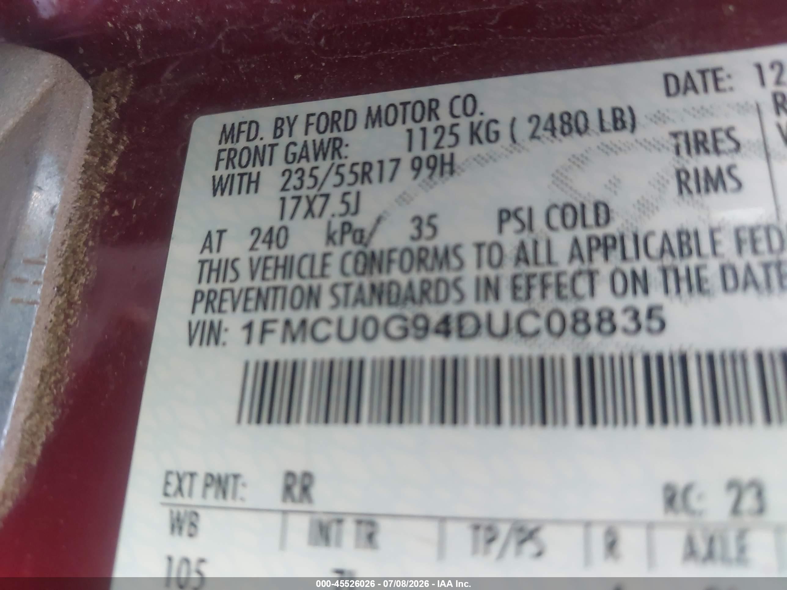 2013 Ford Escape Se Red vin: 1FMCU0G94DUC08835