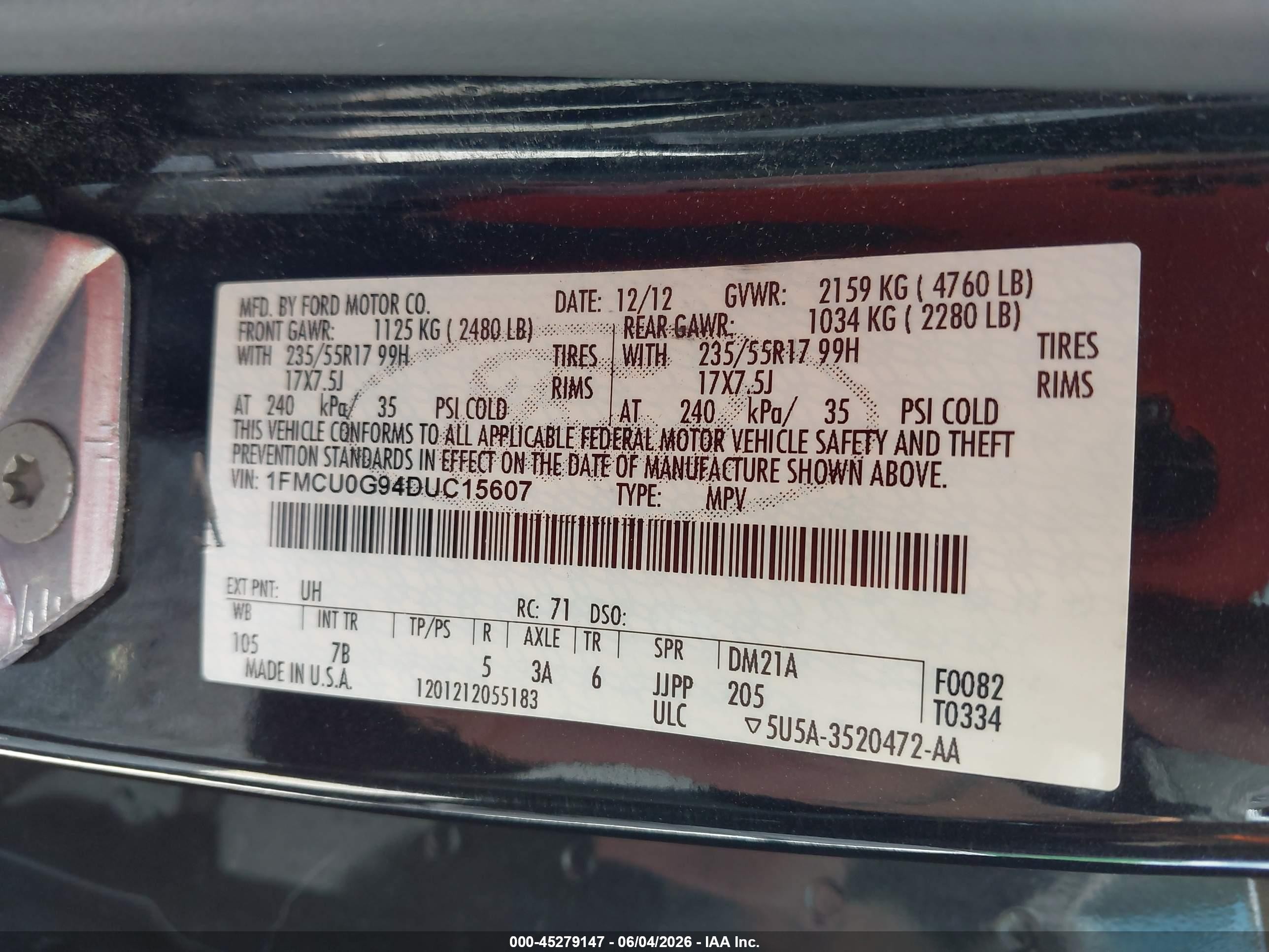 2013 Ford Escape Se Black vin: 1FMCU0G94DUC15607