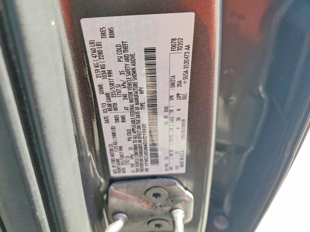2013 Ford Escape Se Серый vin: 1FMCU0G94DUD15920
