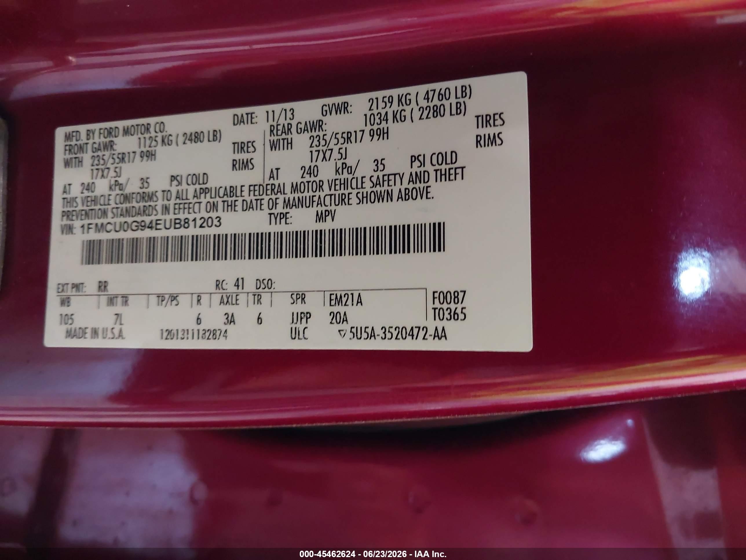 2014 Ford Escape Se Red vin: 1FMCU0G94EUB81203