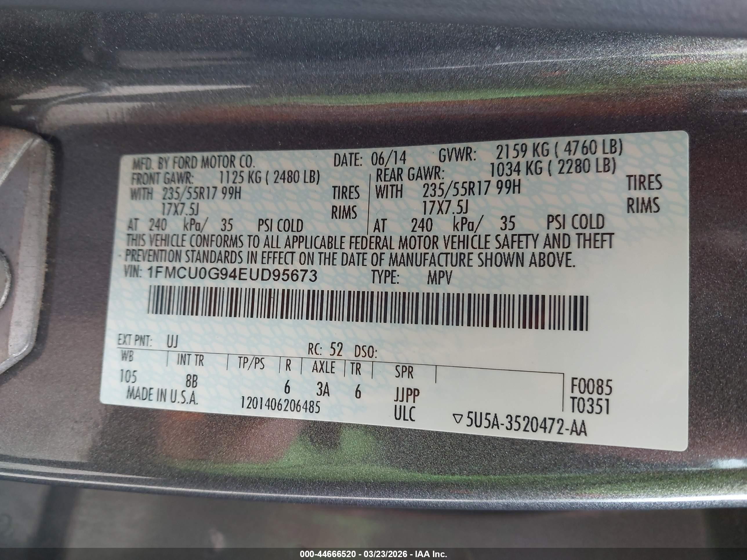 2014 Ford Escape Se Серый vin: 1FMCU0G94EUD95673