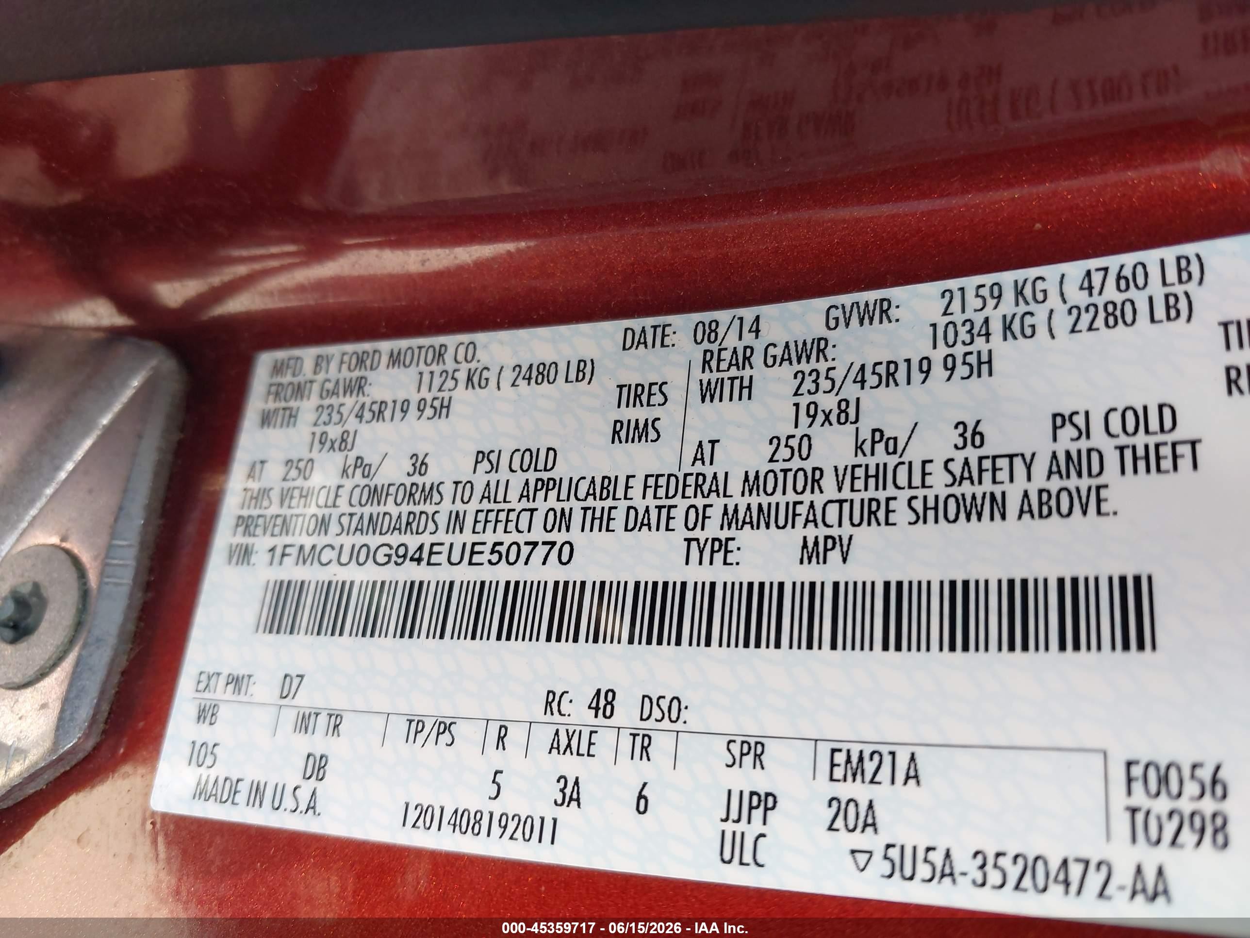 2014 Ford Escape Se Orange vin: 1FMCU0G94EUE50770