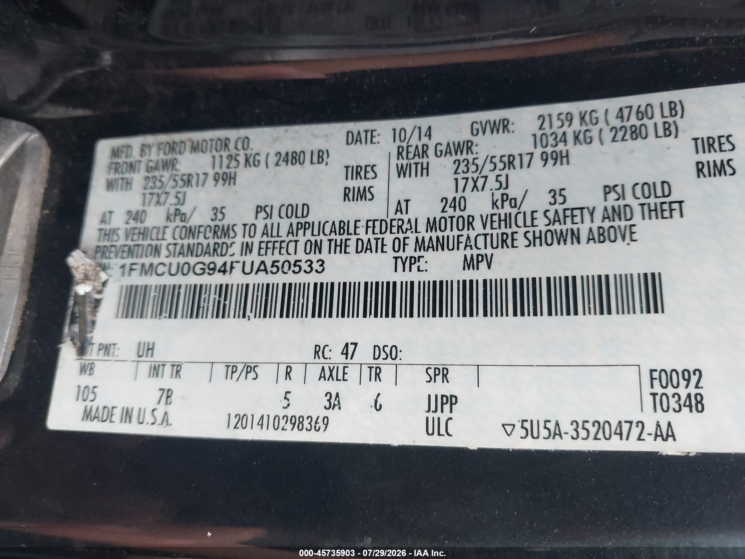 2015 Ford Escape Se Black vin: 1FMCU0G94FUA50533