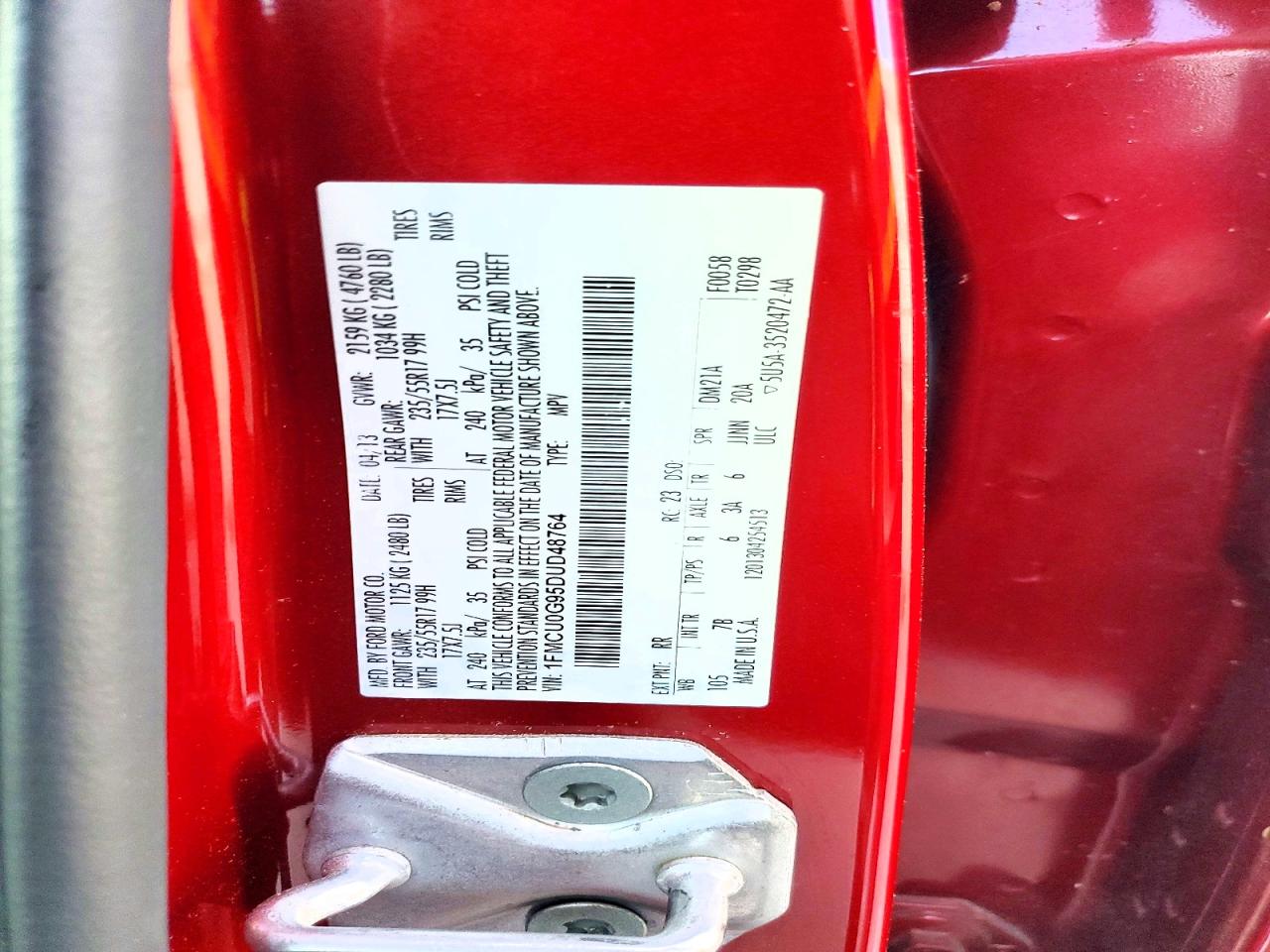 2013 Ford Escape Se Maroon vin: 1FMCU0G95DUD48764