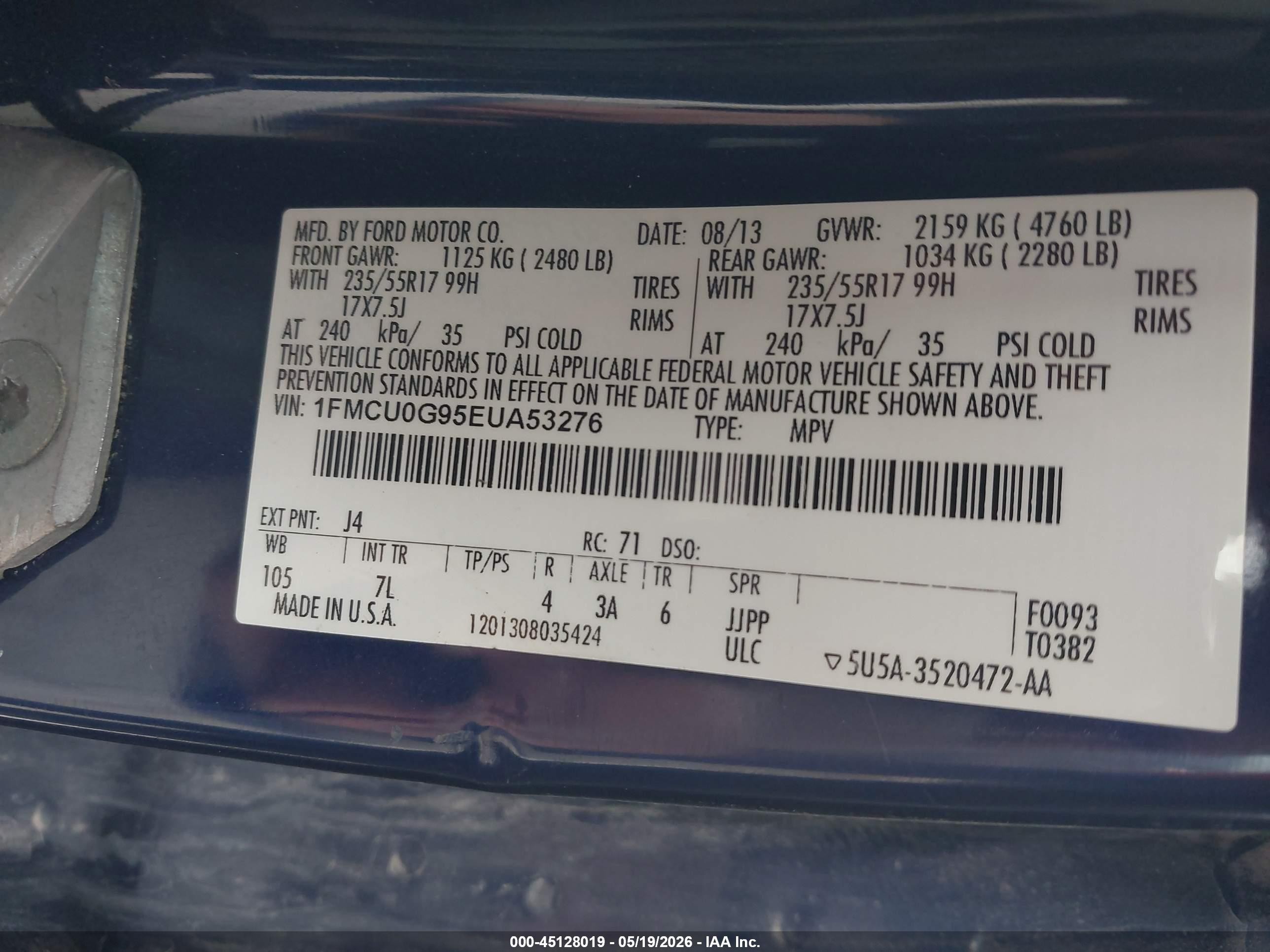 2014 Ford Escape Se Blue vin: 1FMCU0G95EUA53276
