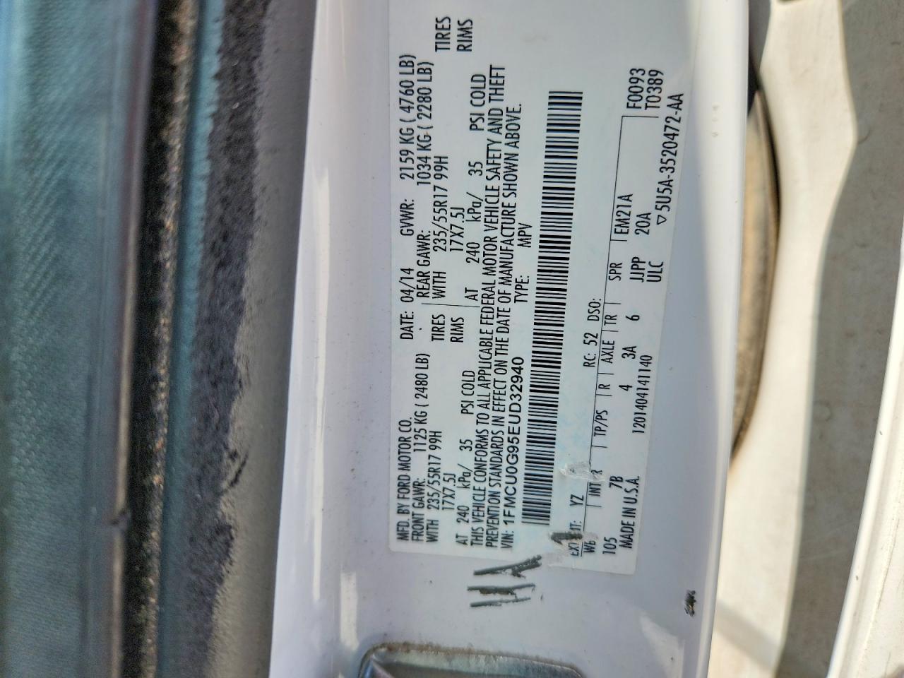 2014 Ford Escape Se White vin: 1FMCU0G95EUD32940