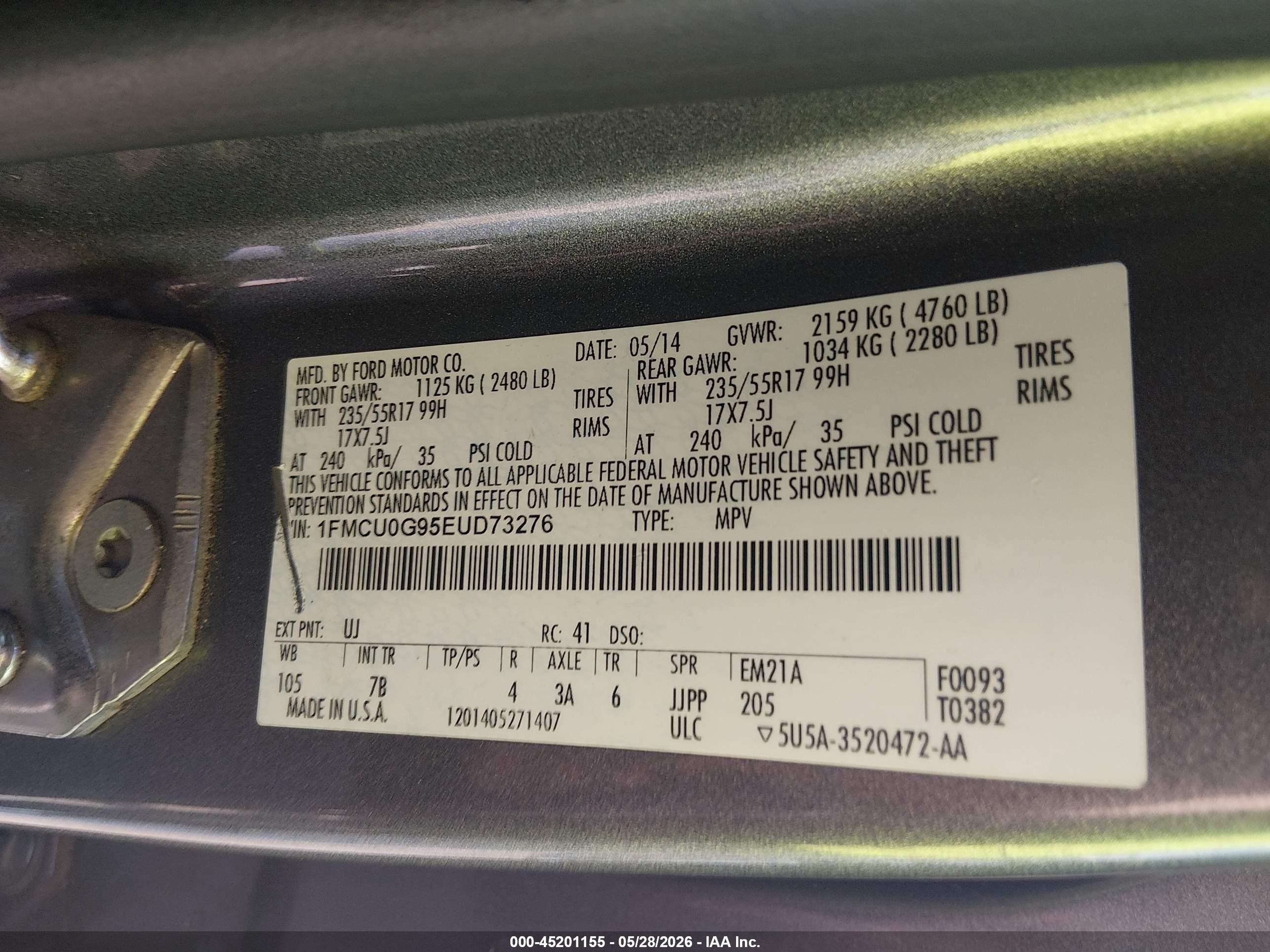 2014 Ford Escape Se Gray vin: 1FMCU0G95EUD73276