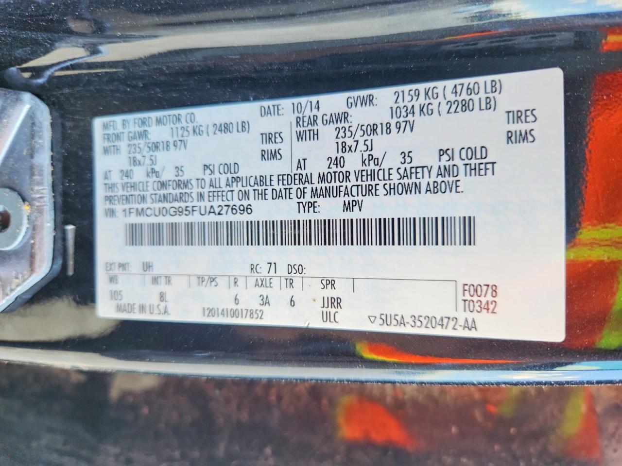 2015 Ford Escape Se Black vin: 1FMCU0G95FUA27696