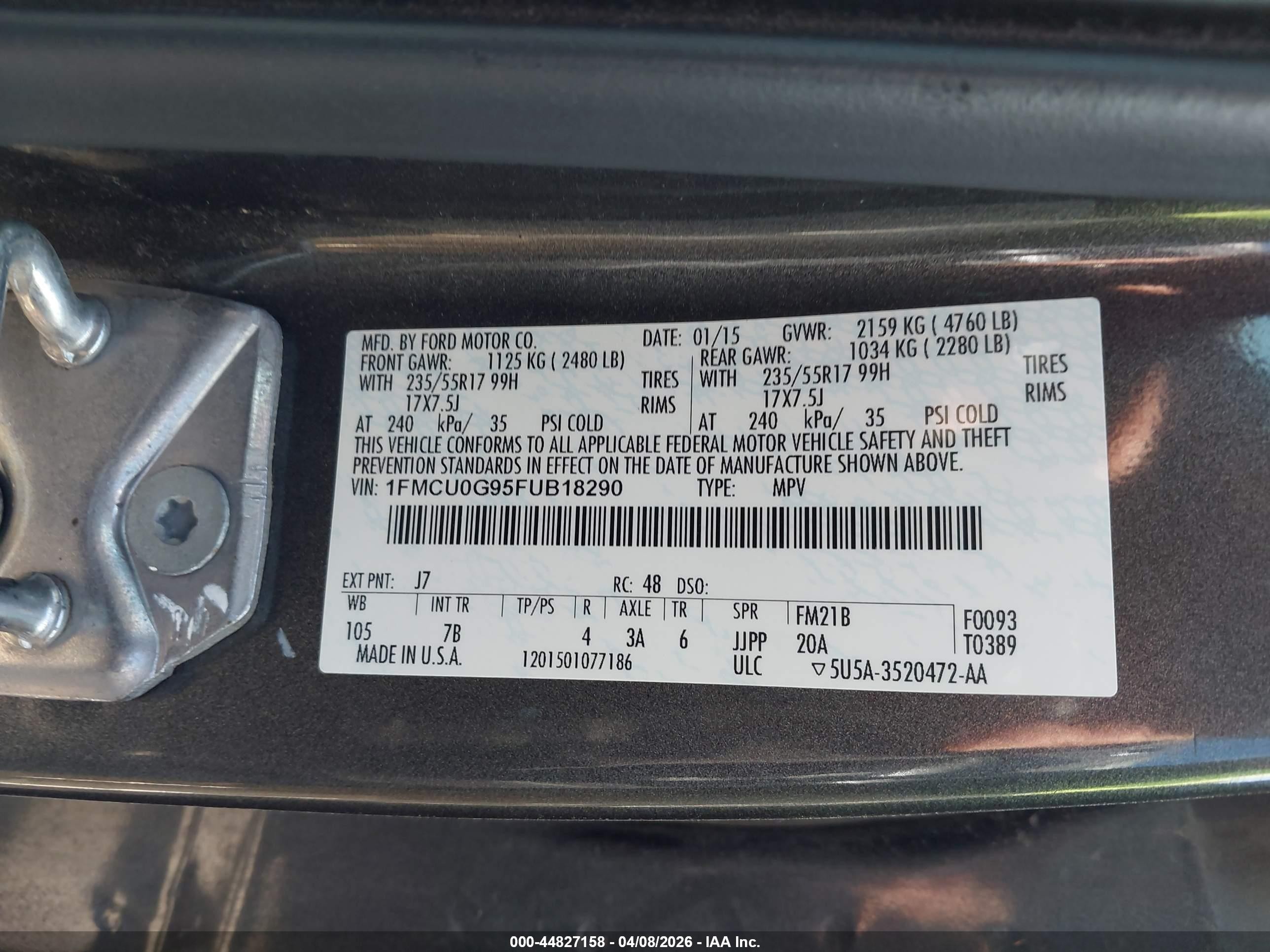 2015 Ford Escape Se Черный vin: 1FMCU0G95FUB18290