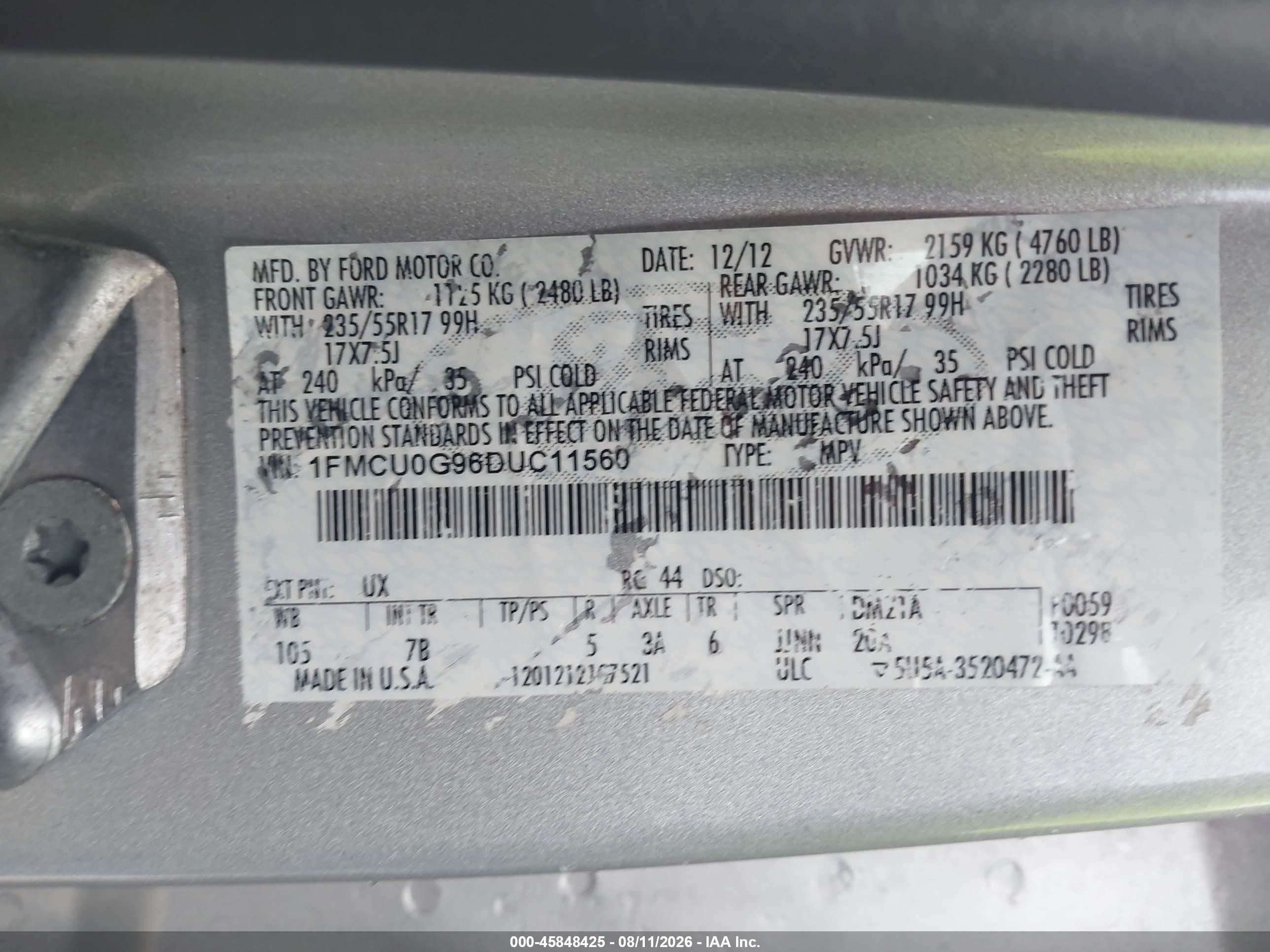 2013 Ford Escape Se Silver vin: 1FMCU0G96DUC11560