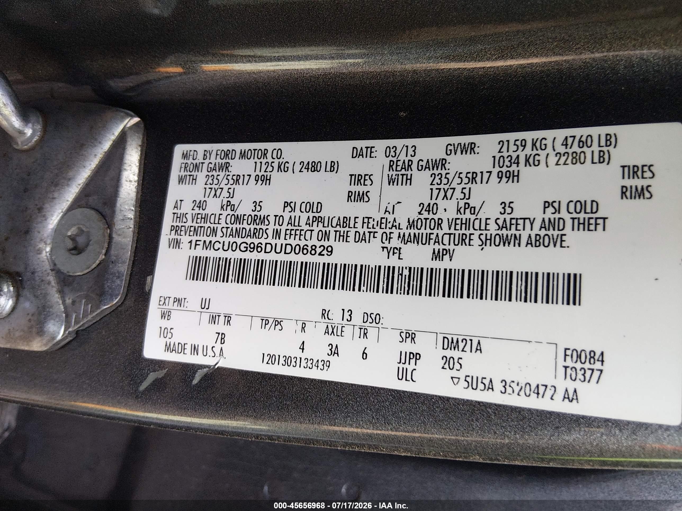 2013 Ford Escape Se Серый vin: 1FMCU0G96DUD06829