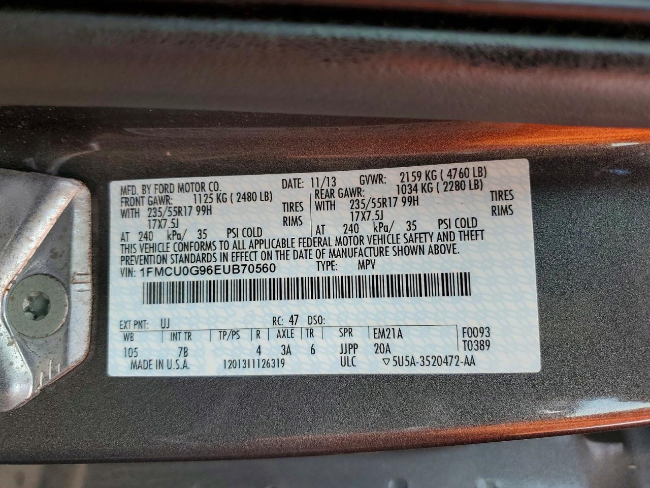2014 Ford Escape Se Gray vin: 1FMCU0G96EUB70560